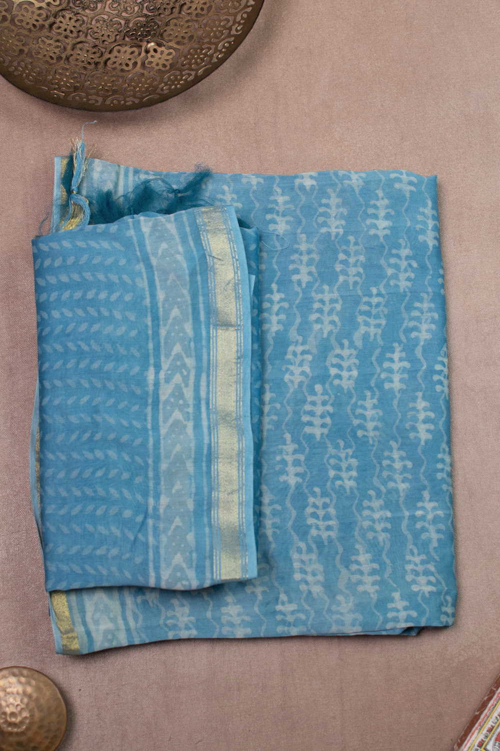 Blue Chanderi Silk Cotton Top & Dupatta