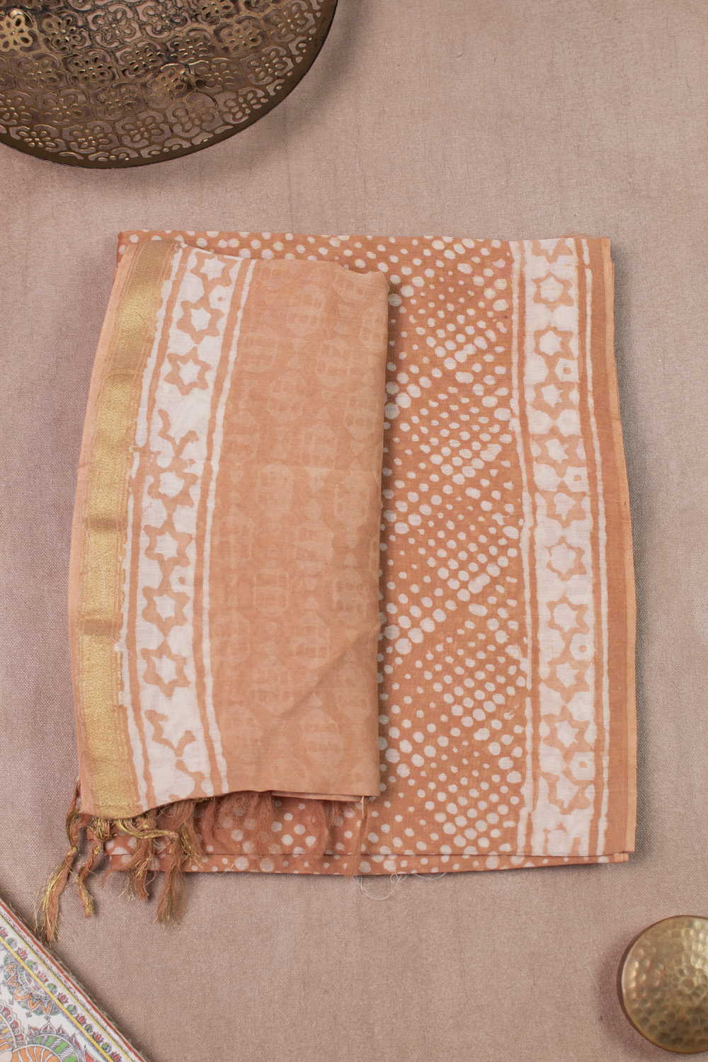 Beige Chanderi Silk Cotton Top & Dupatta - Image 2