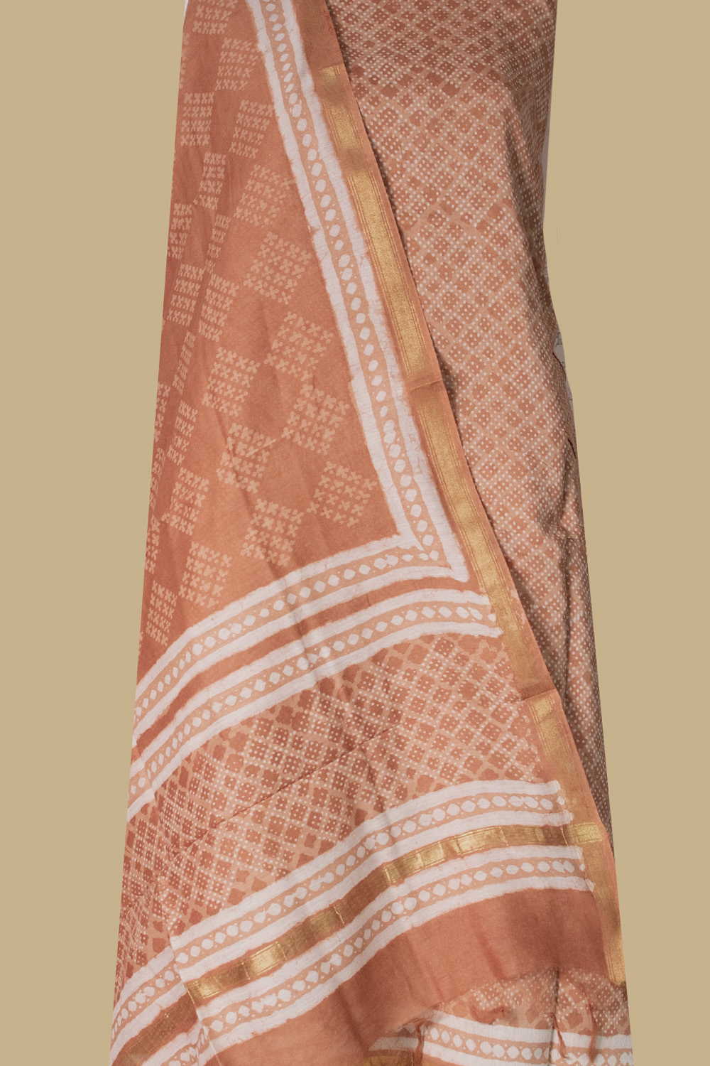 Light Beige Chanderi Silk Cotton Top & Dupatta
