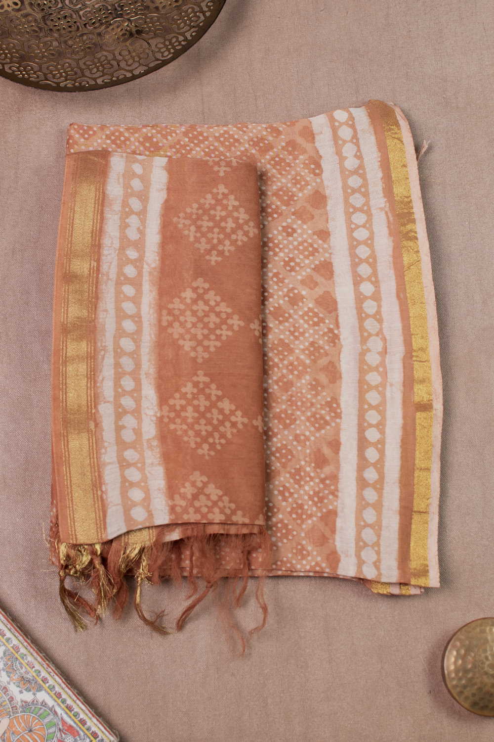 Light Beige Chanderi Silk Cotton Top & Dupatta - Image 2