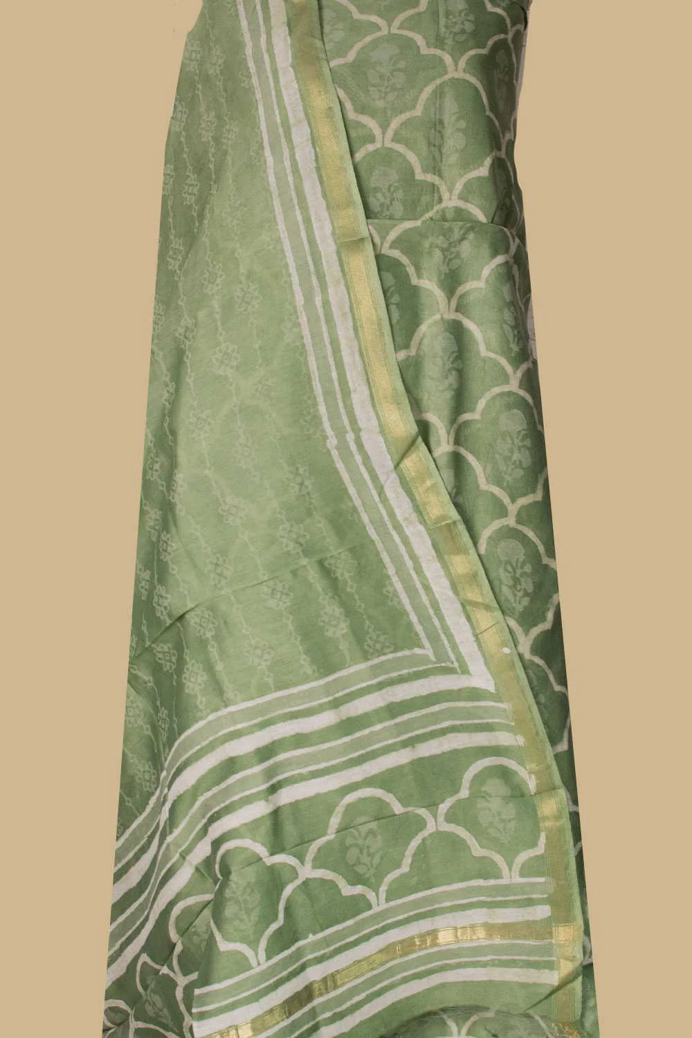 Intricate Design - Green Chanderi Silk Cotton Top & Dupatta