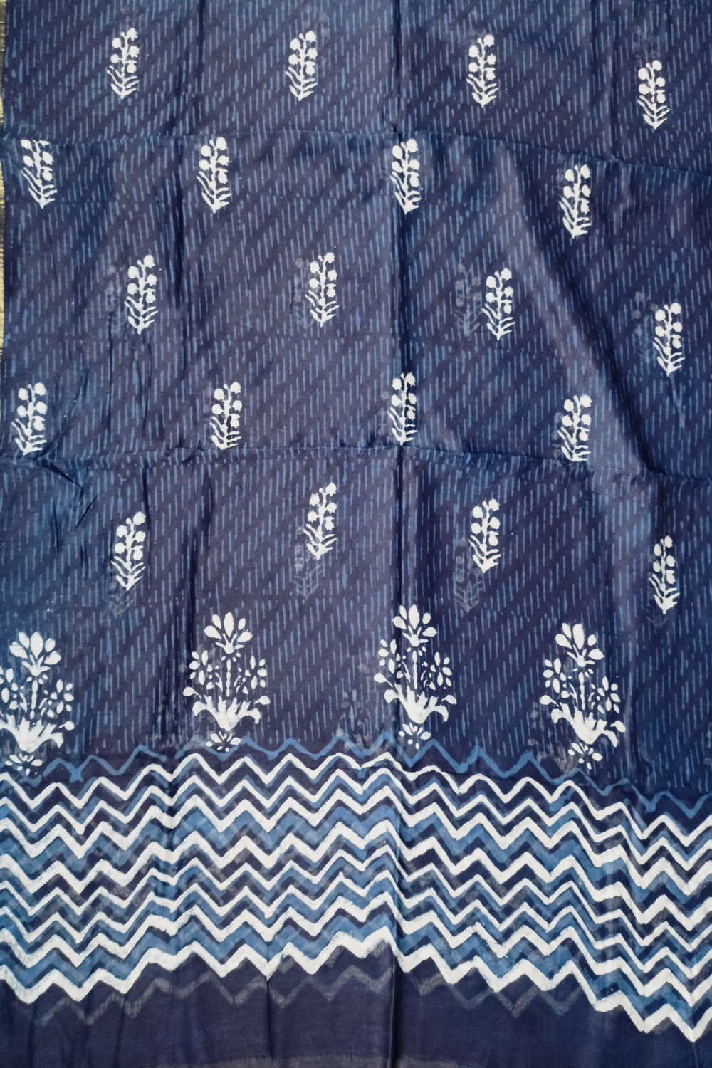 Deep Indigo Chanderi Silk Cotton Top & Dupatta - Image 4