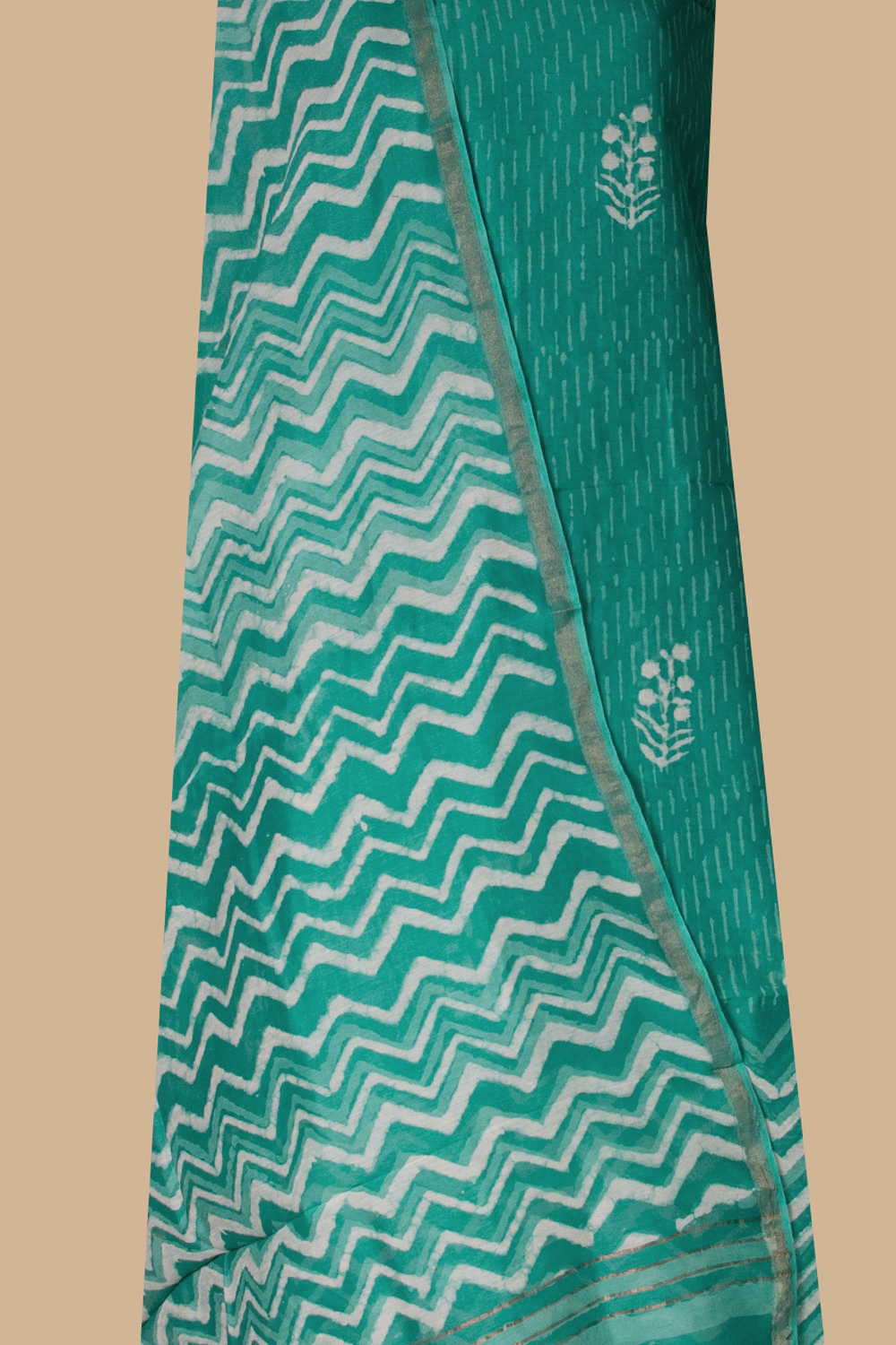 Bright Green Chanderi Silk Cotton Top & Dupatta