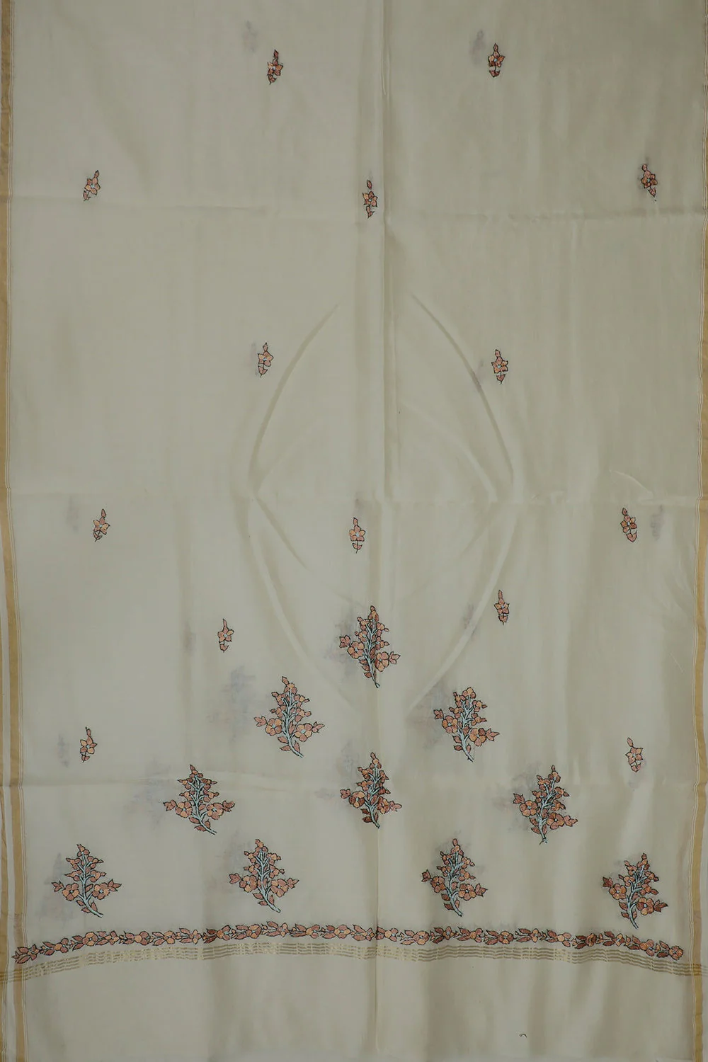 Florals on Cream Hand Embroidered Chanderi Dupatta - Image 3