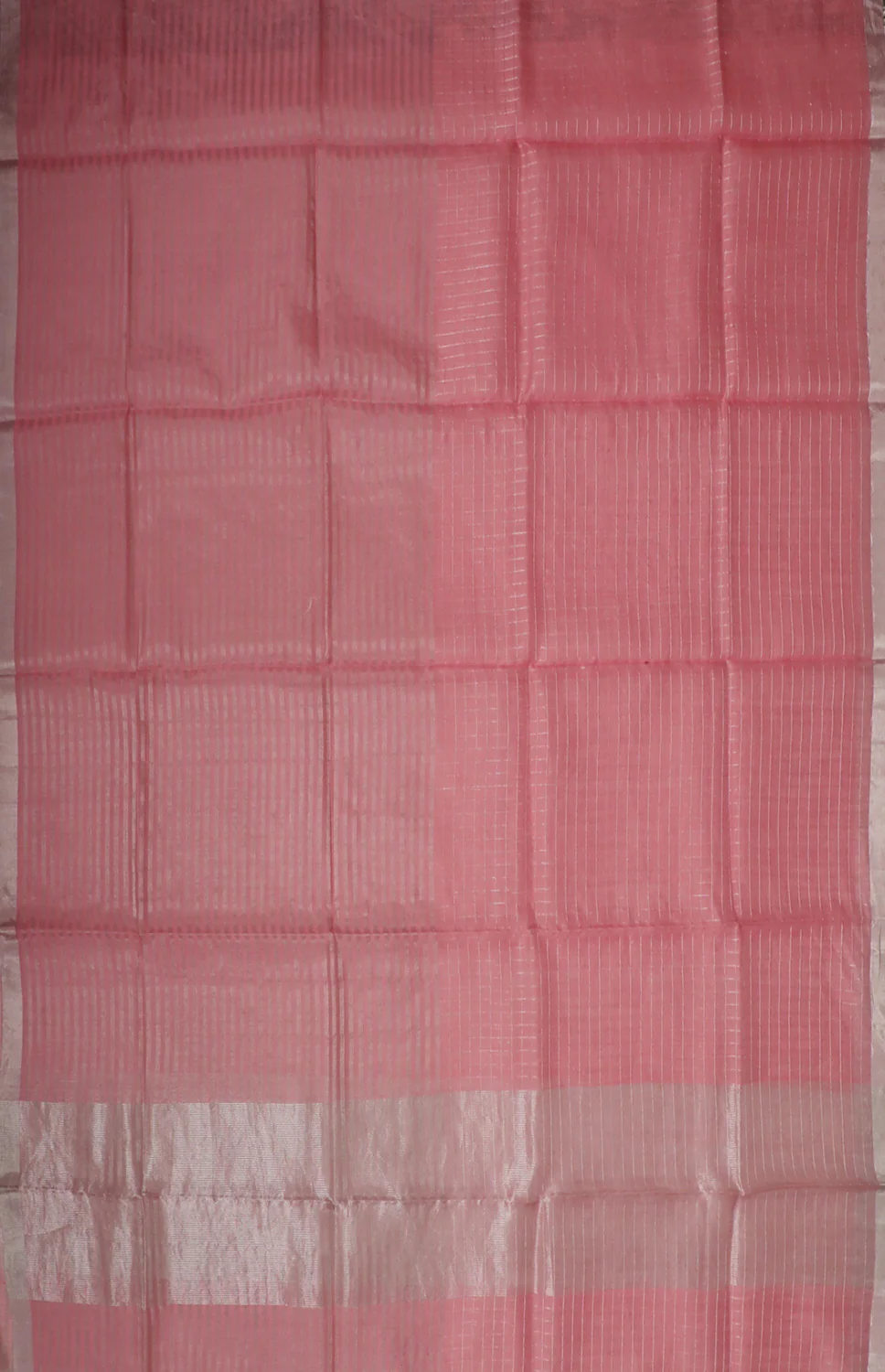 Peach with Zari Stripe & Checks Handwoven Chanderi Dupatta - Image 3