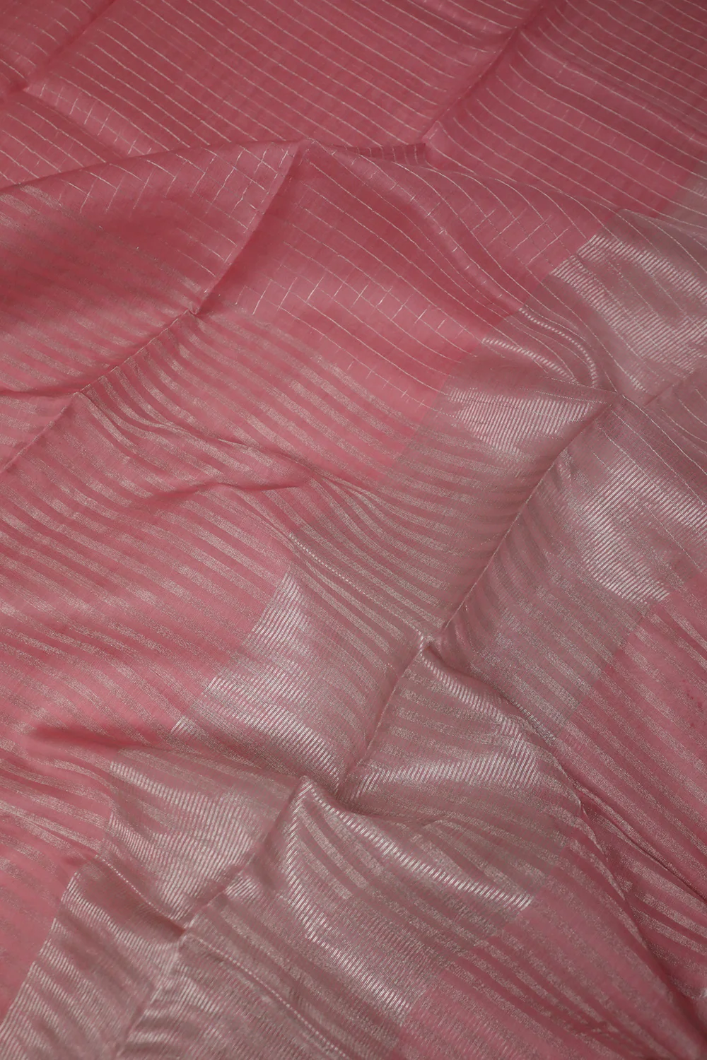 Peach with Zari Stripe & Checks Handwoven Chanderi Dupatta - Image 4