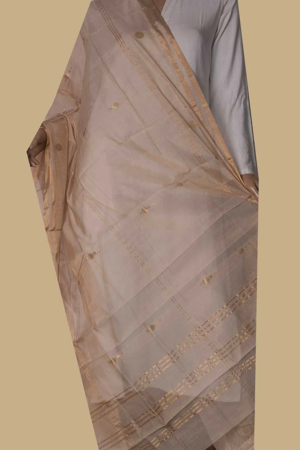 Beige Chanderi Silk Cotton Dupatta - Image 2