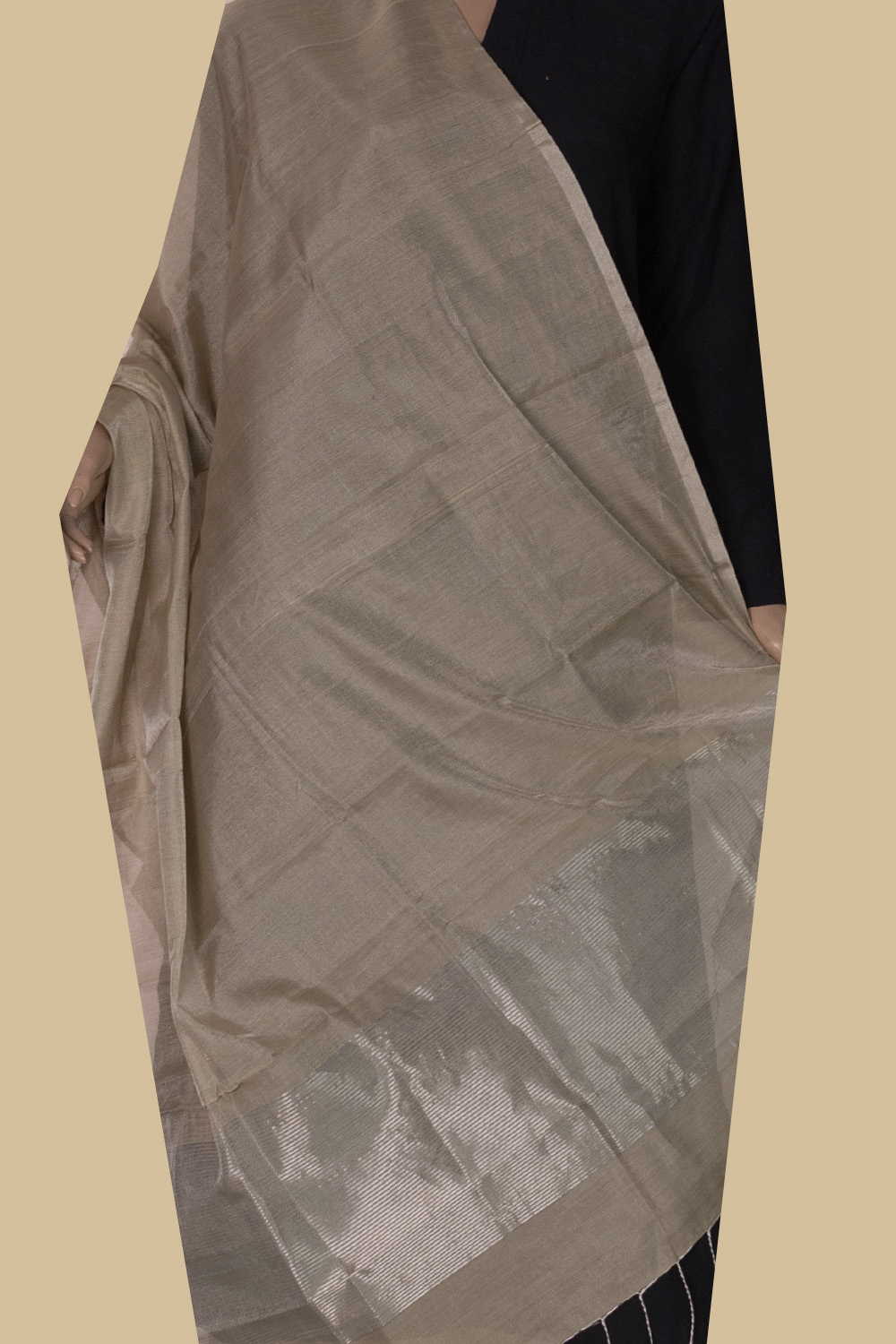 Shimmery Beige Chanderi Silk Cotton Dupatta - Image 2