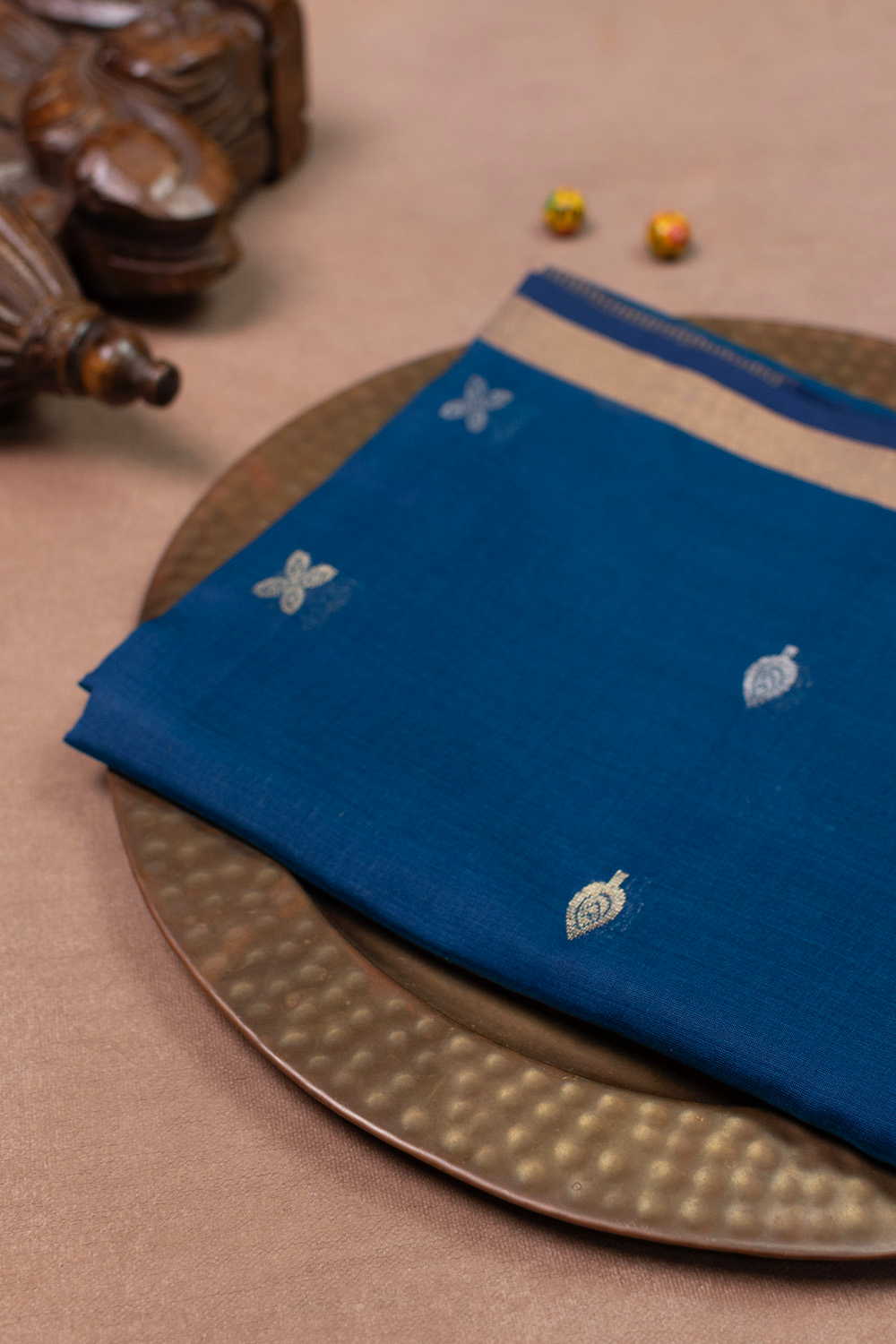 Zari Buttas on Blue Chanderi Silk Cotton Dupatta