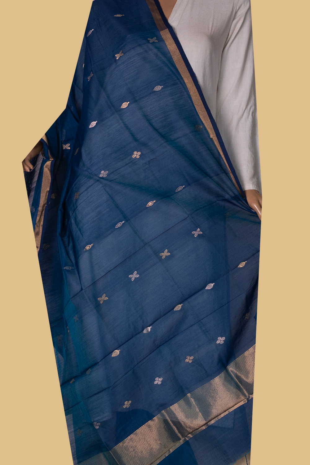 Zari Buttas on Blue Chanderi Silk Cotton Dupatta - Image 2