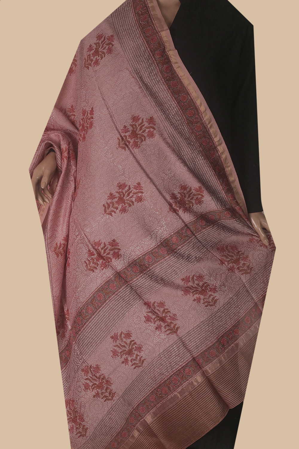 Florals on Peach Chanderi Silk Cotton Dupatta