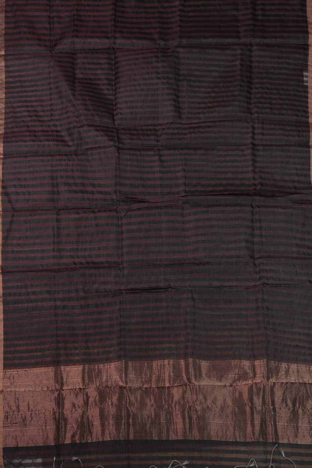 Grey & Brown Stripe Chanderi Silk Cotton Dupatta - Image 3