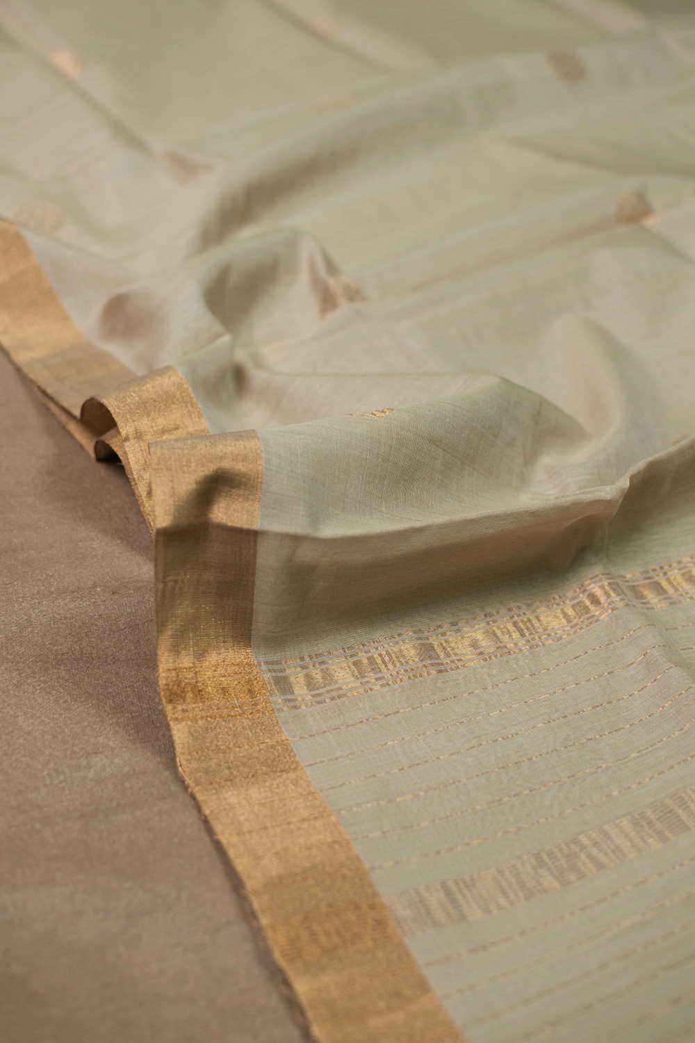 Zari Butta on Beige Chanderi Silk Cotton Dupatta - Image 4
