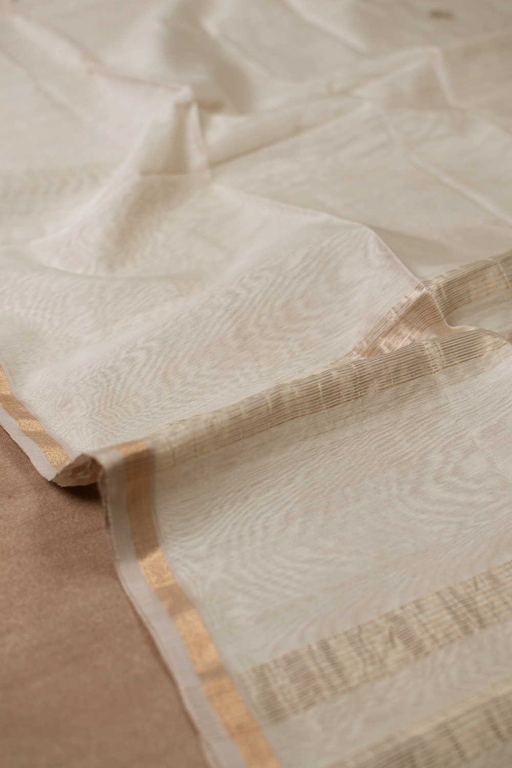 Cream with Zari Butta Chanderi Silk Cotton Dupatta - Image 3