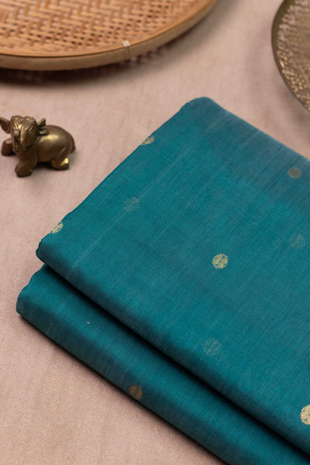 Zari Butta on Green Chanderi Silk Cotton Fabric