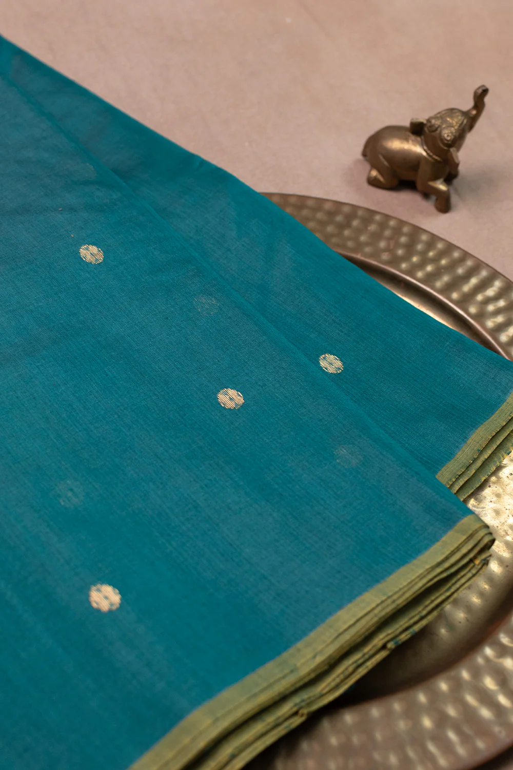 Zari Butta on Green Chanderi Silk Cotton Fabric - Image 3