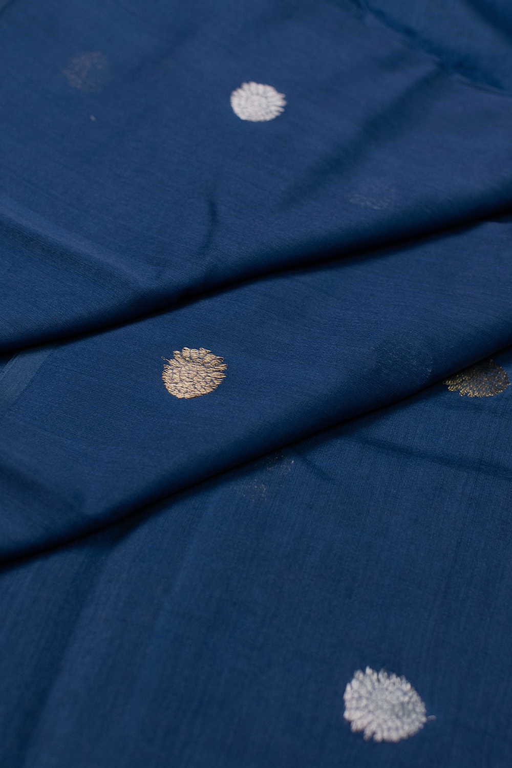 Silver & Gold Zari Butta Chanderi Silk Cotton Fabric - Image 2