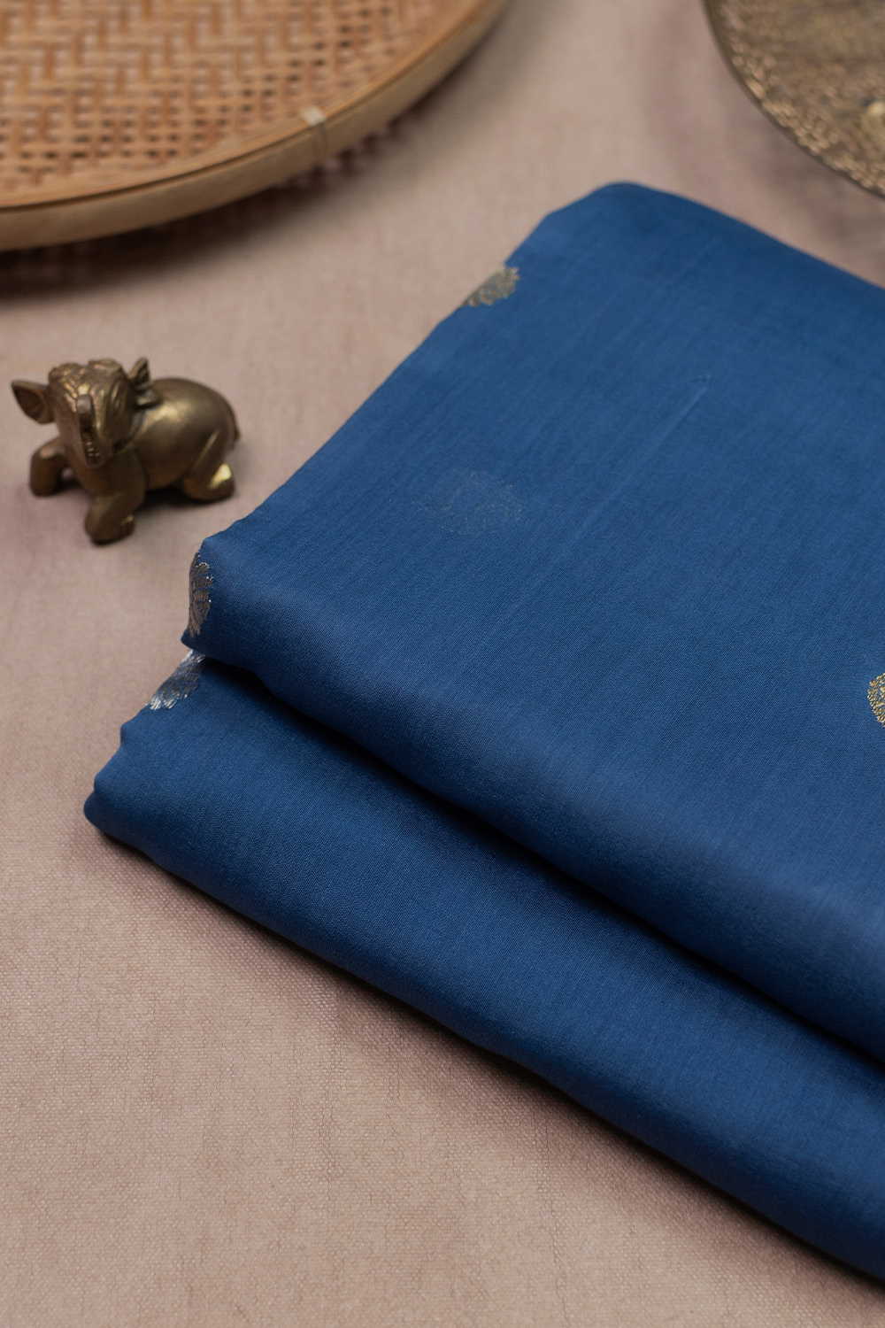 Silver & Gold Zari Butta Chanderi Silk Cotton Fabric - Image 3