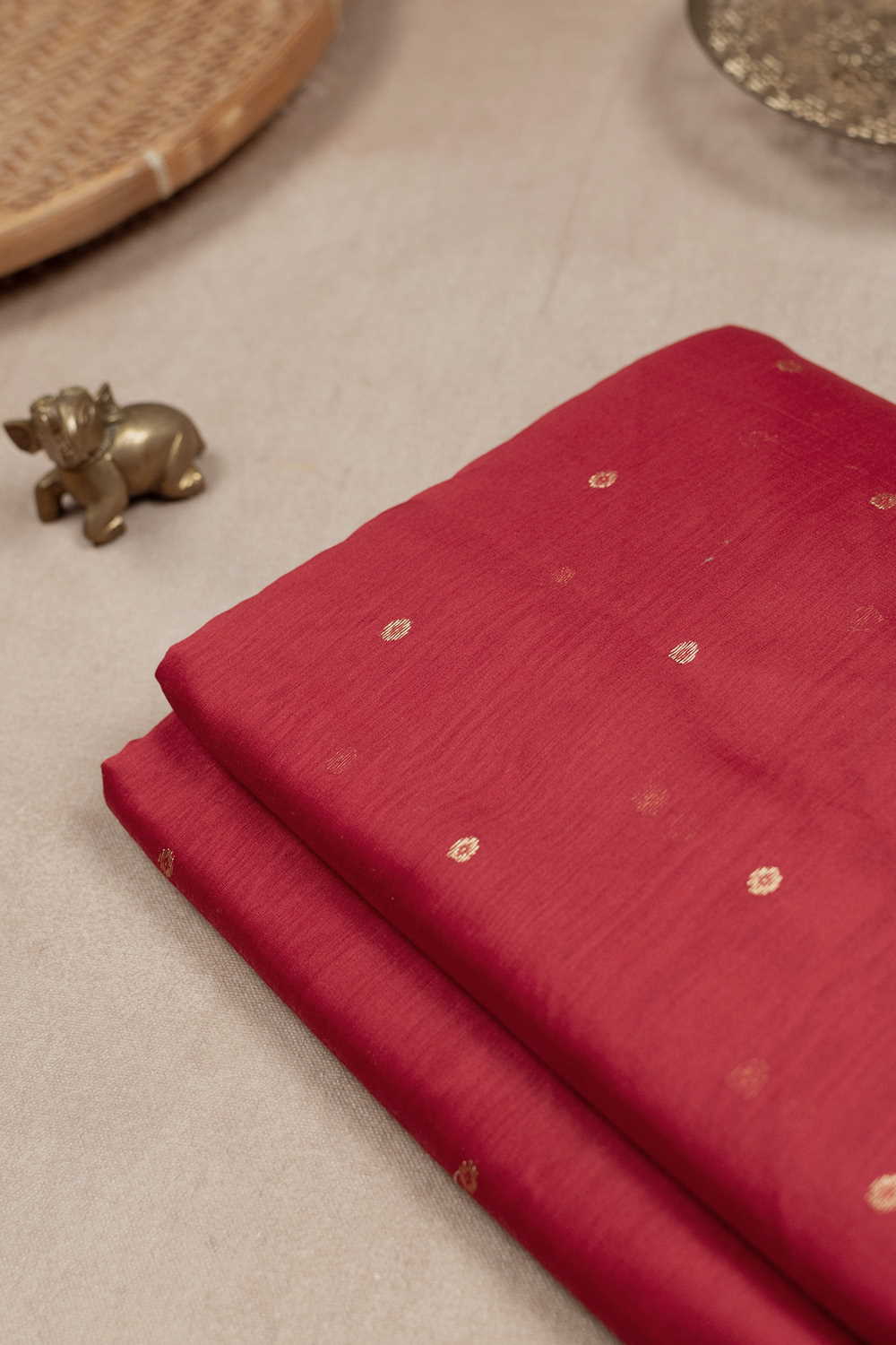 Traditional Red Chanderi Silk Cotton Fabric