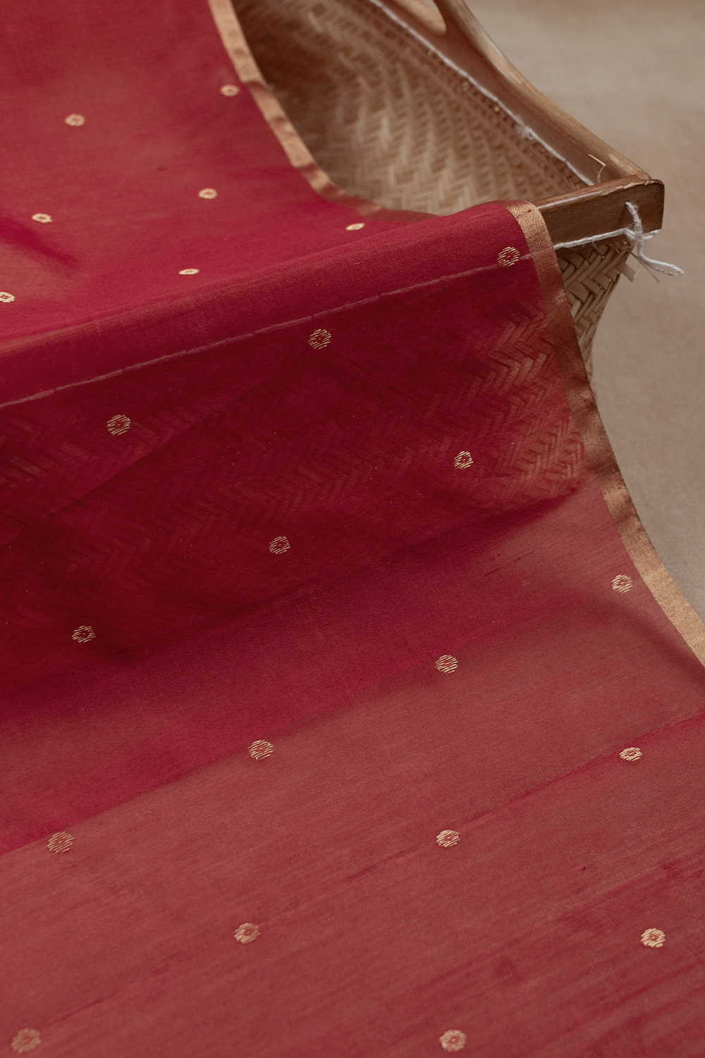 Traditional Red Chanderi Silk Cotton Fabric - Image 3