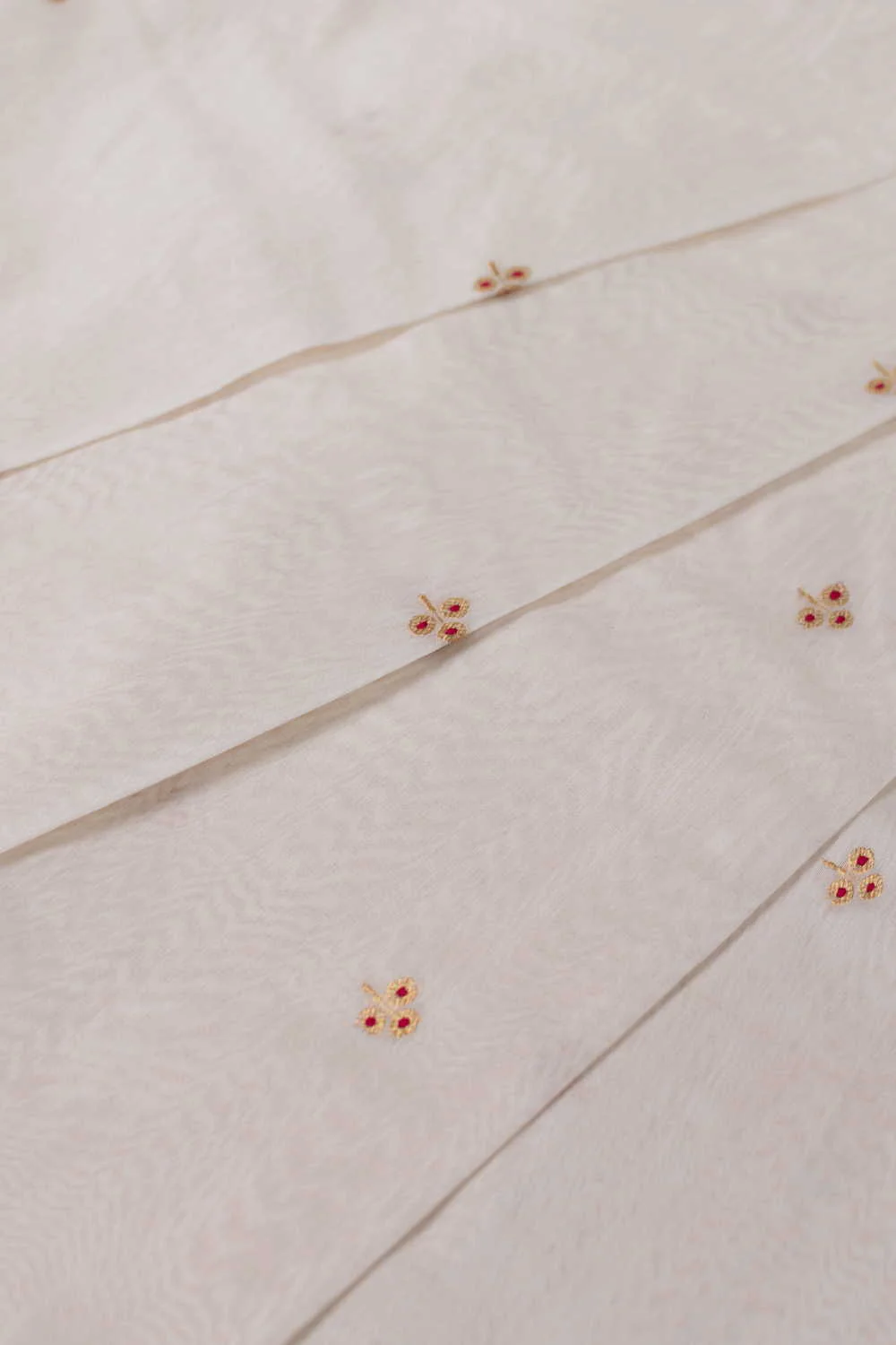 Cream with Floral Zari Butta Chanderi Silk Cotton Fabric - Image 2