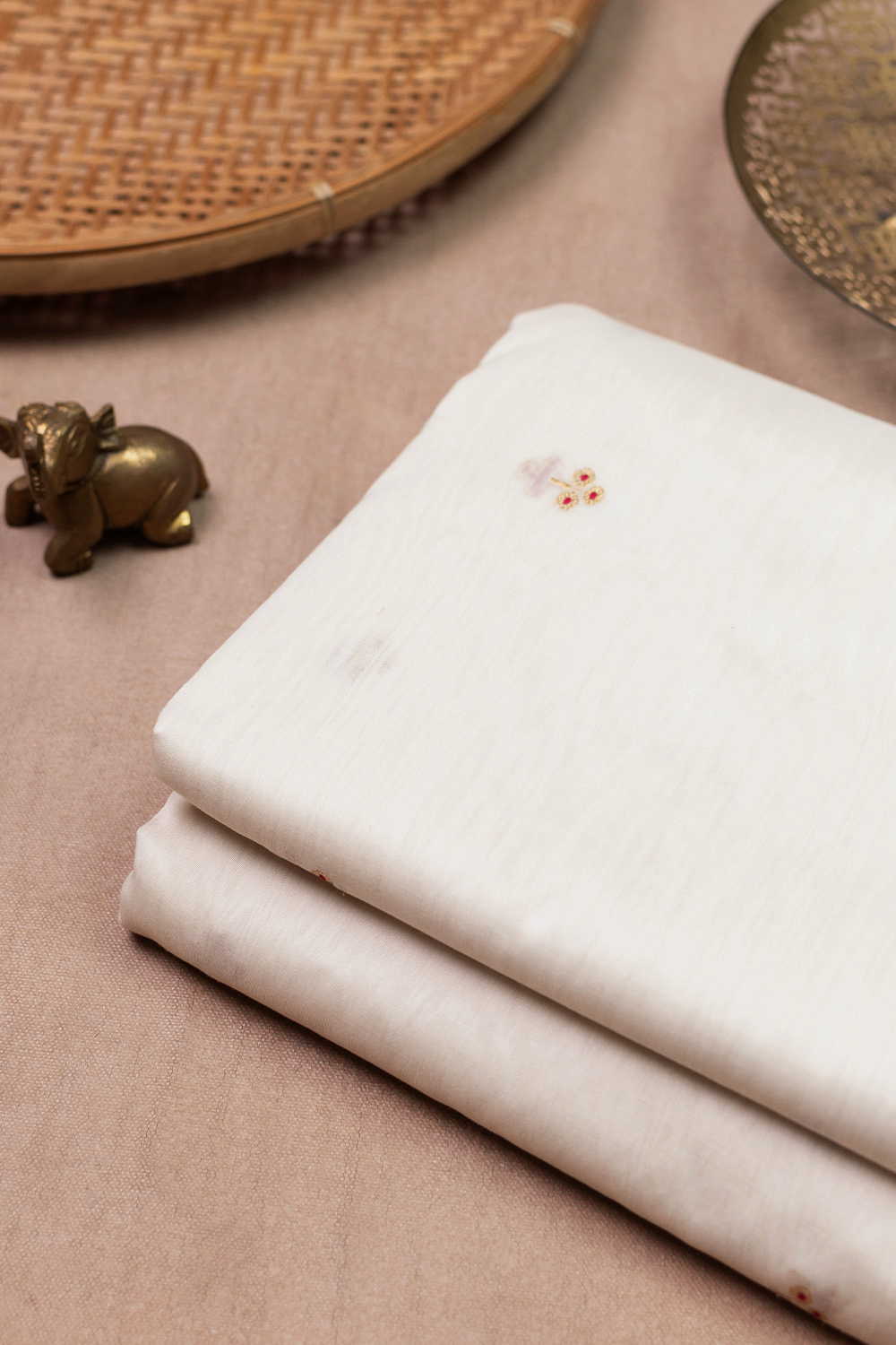 Cream with Floral Zari Butta Chanderi Silk Cotton Fabric - Image 3