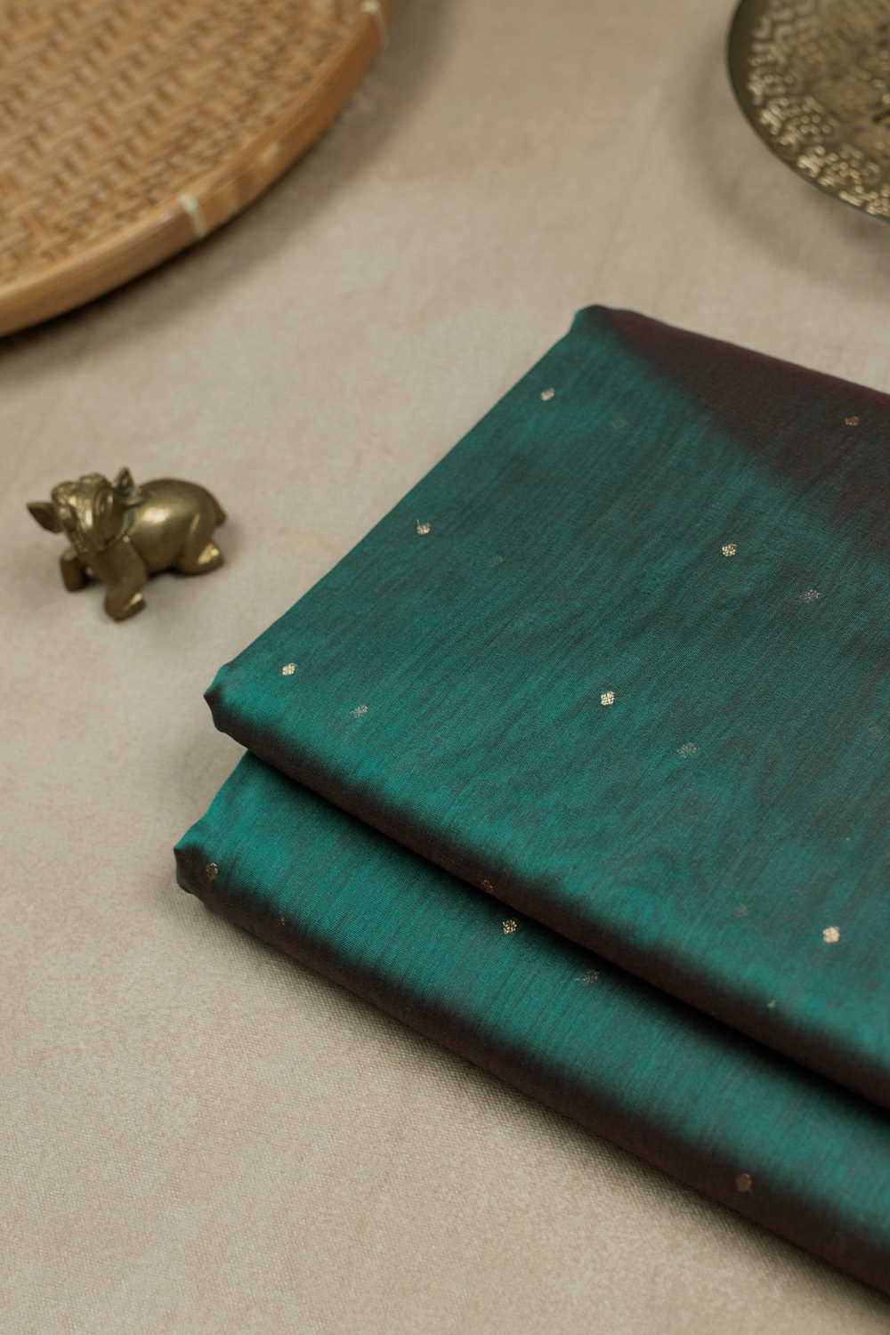 Tiny Gold Butta on Green Chanderi Silk Cotton Fabric