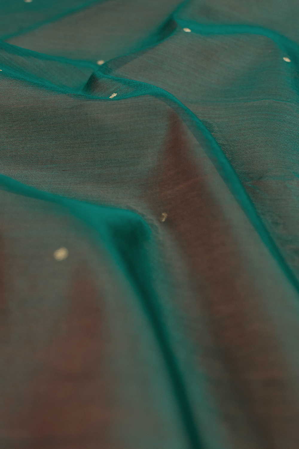 Tiny Gold Butta on Green Chanderi Silk Cotton Fabric - Image 2