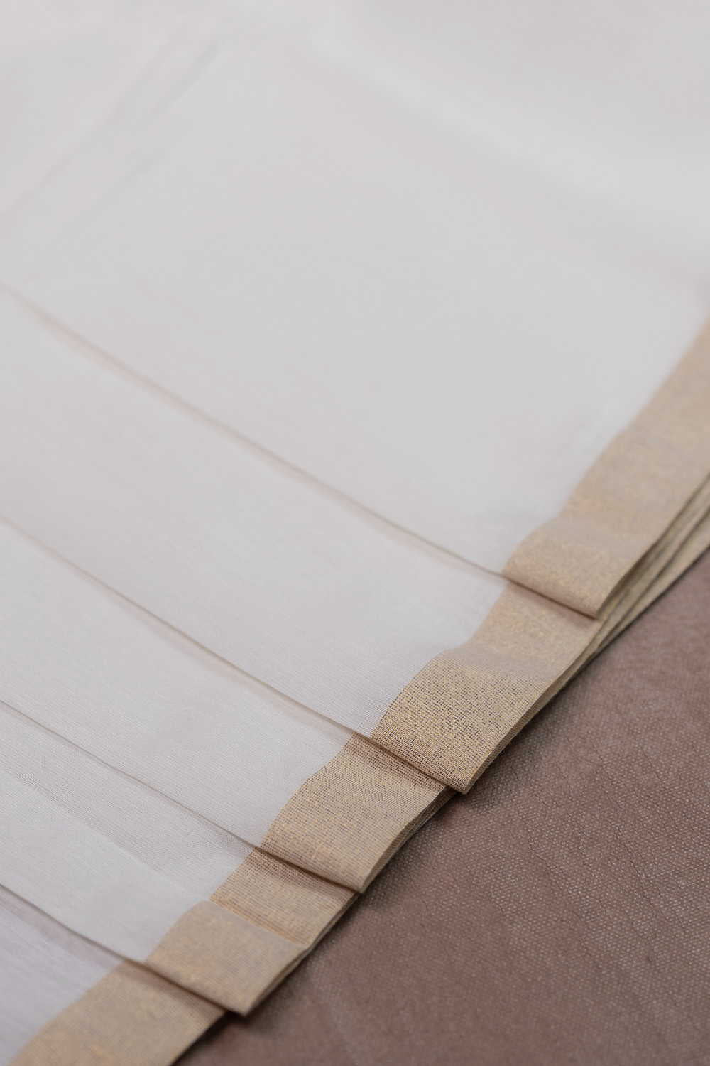 Gold Zari Border Mercerized Chanderi Silk Cotton Fabric