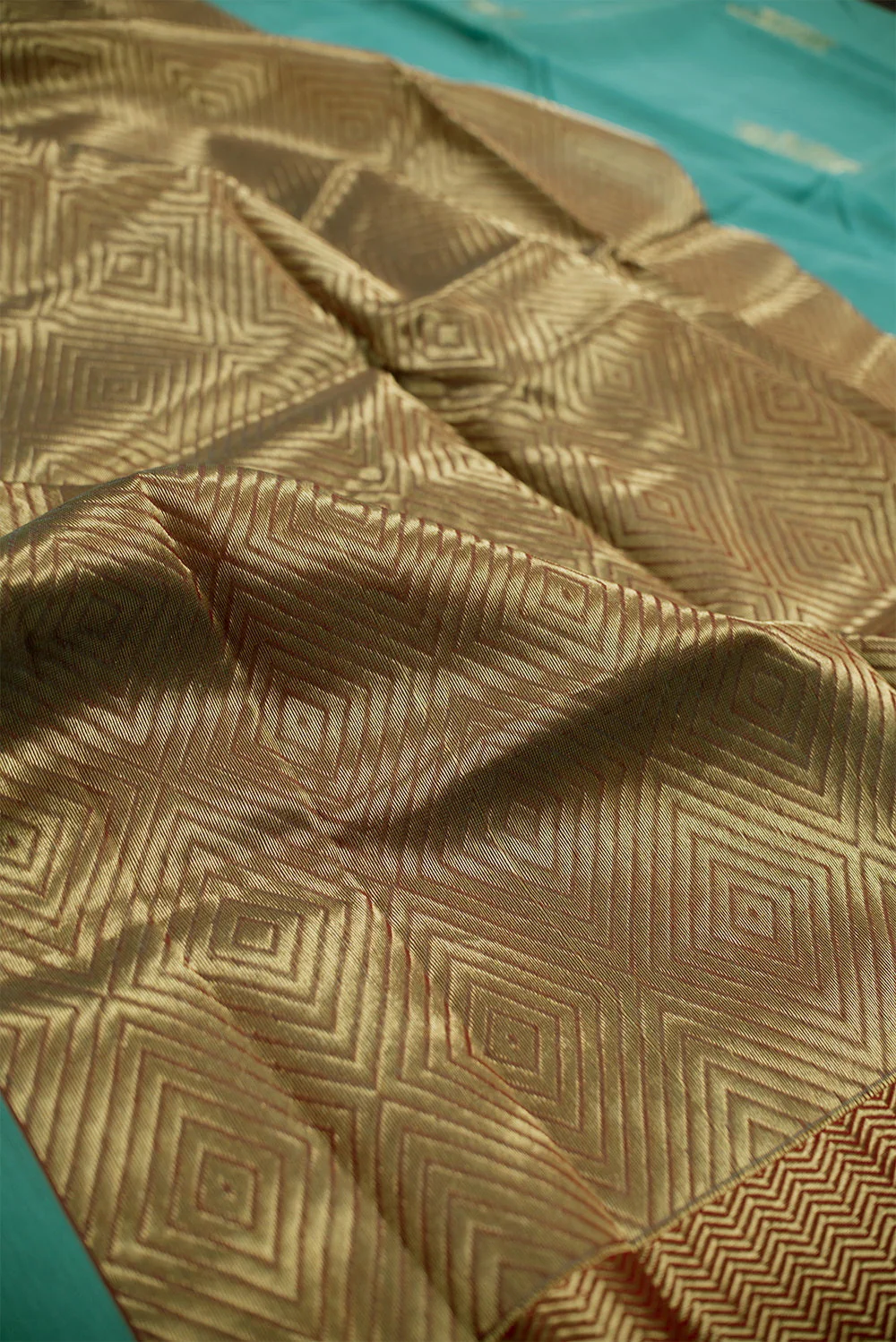 Light Teal Blue Handwoven Chanderi Silk Cotton Saree - Image 3