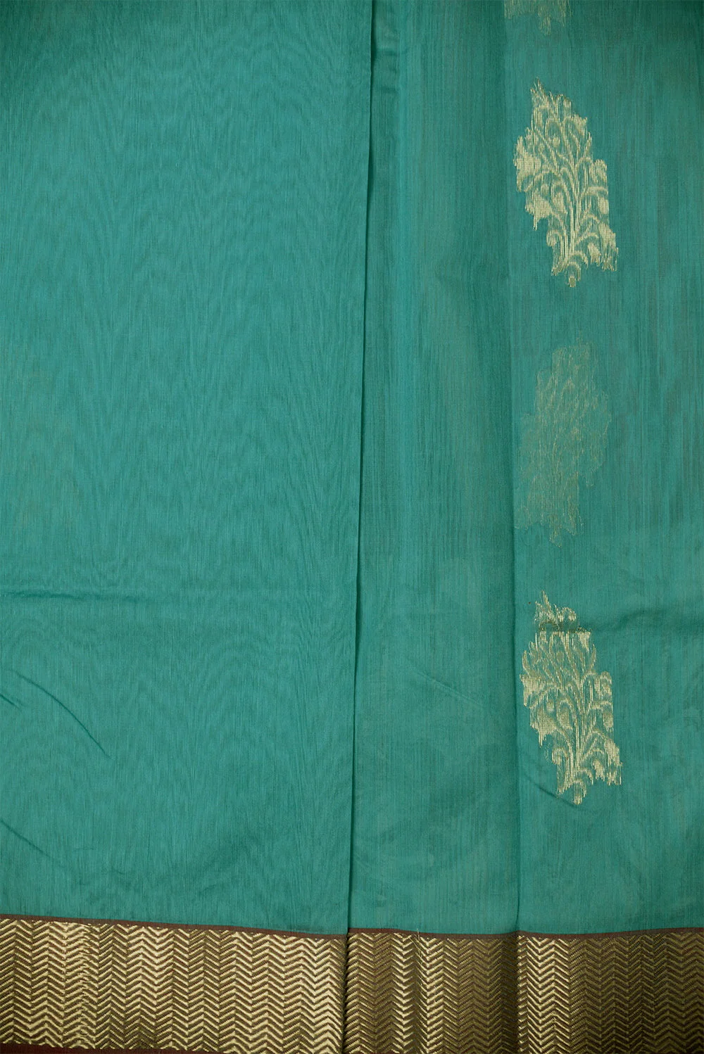 Light Teal Blue Handwoven Chanderi Silk Cotton Saree - Image 4