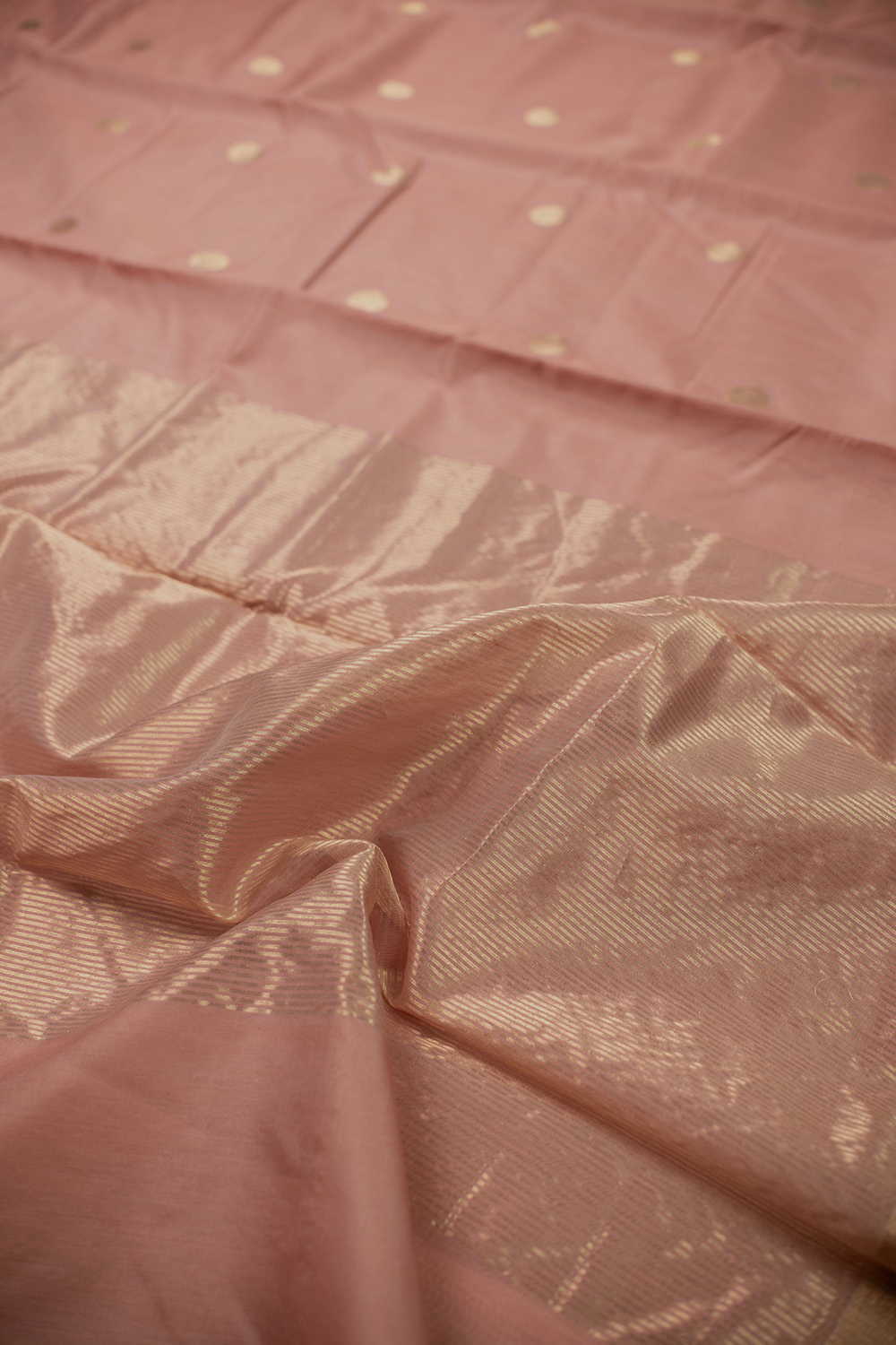 Peach with Gold Zari Border Chanderi Silk Cotton saree - Image 3