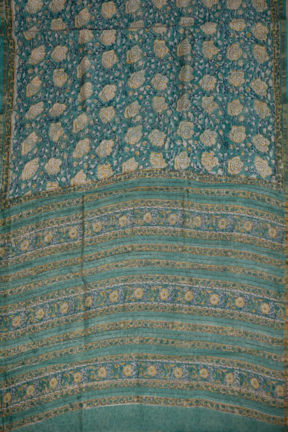 Yellow Floral on Green Chanderi Silk Cotton saree - Image 2