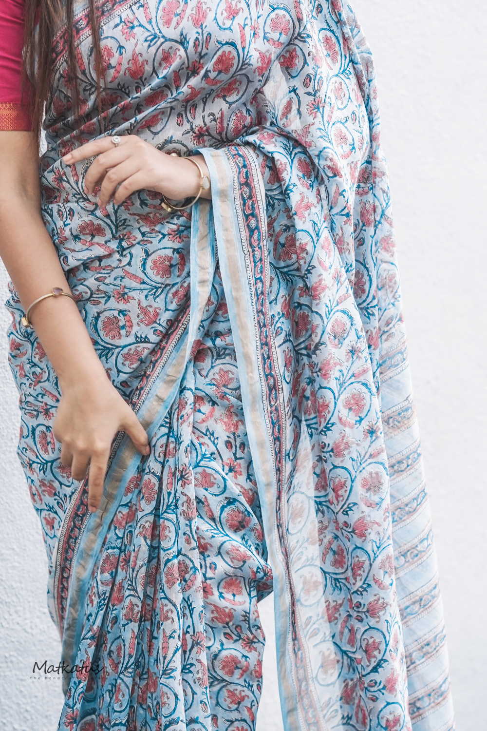 Smudged Blue Chanderi Silk Cotton saree - Image 2