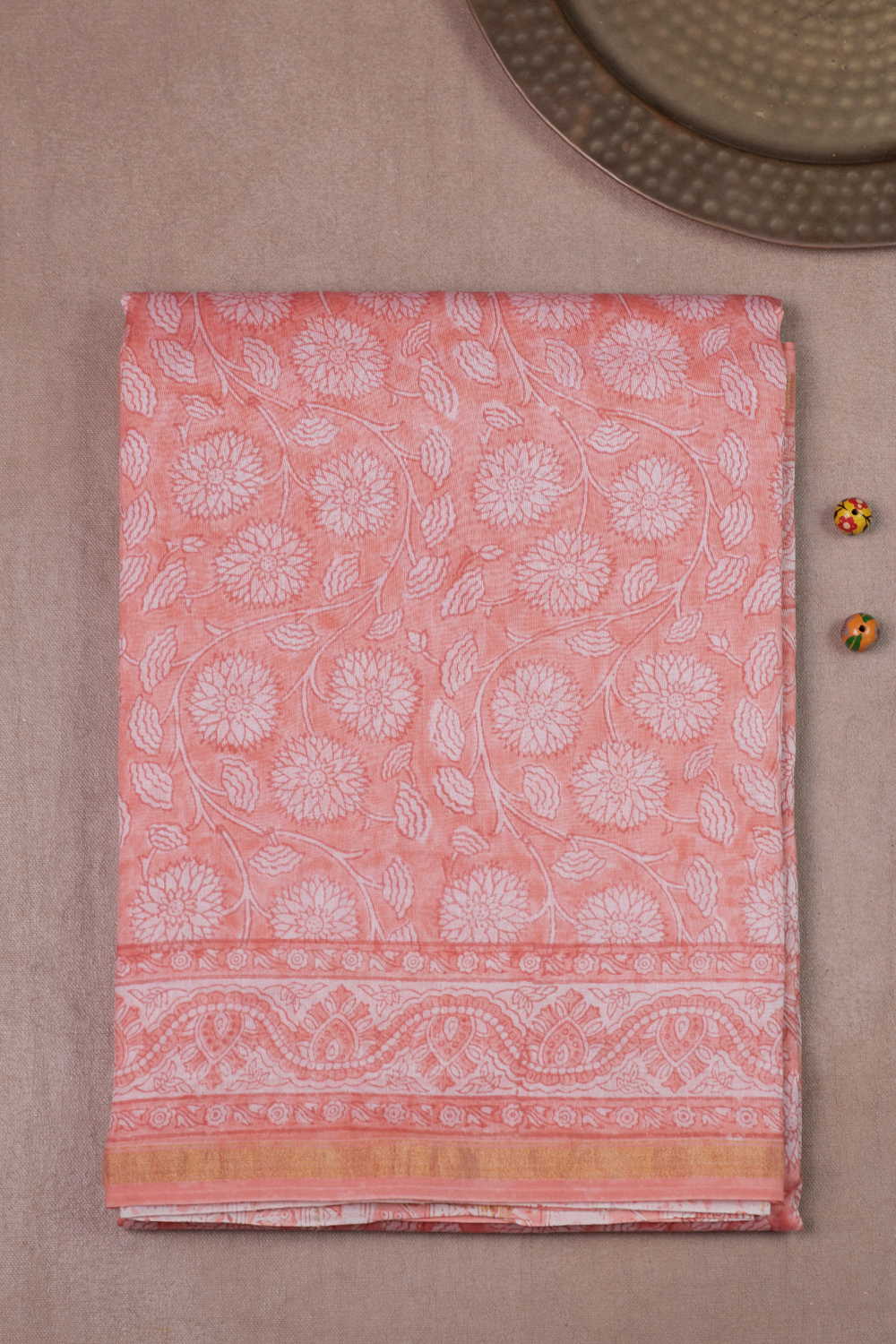Light Peach Garden Chanderi Silk Cotton saree