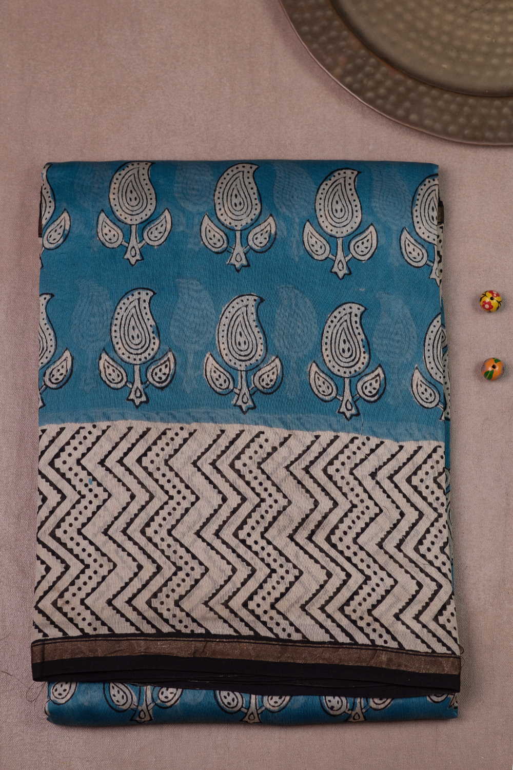 Pailsey Butta - Blue Chanderi Silk Cotton saree