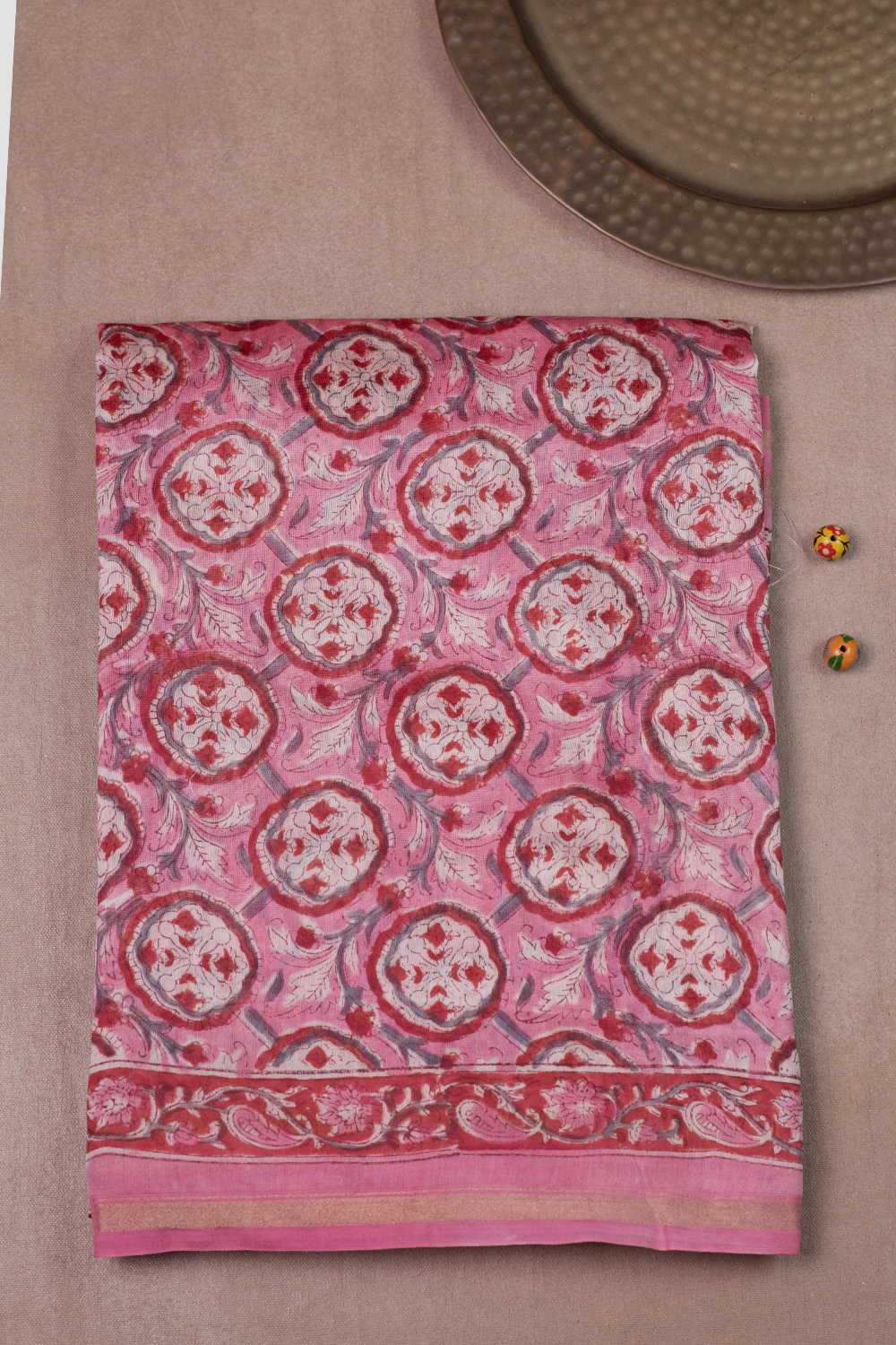 Intricate Design - Pink Chanderi Silk Cotton saree