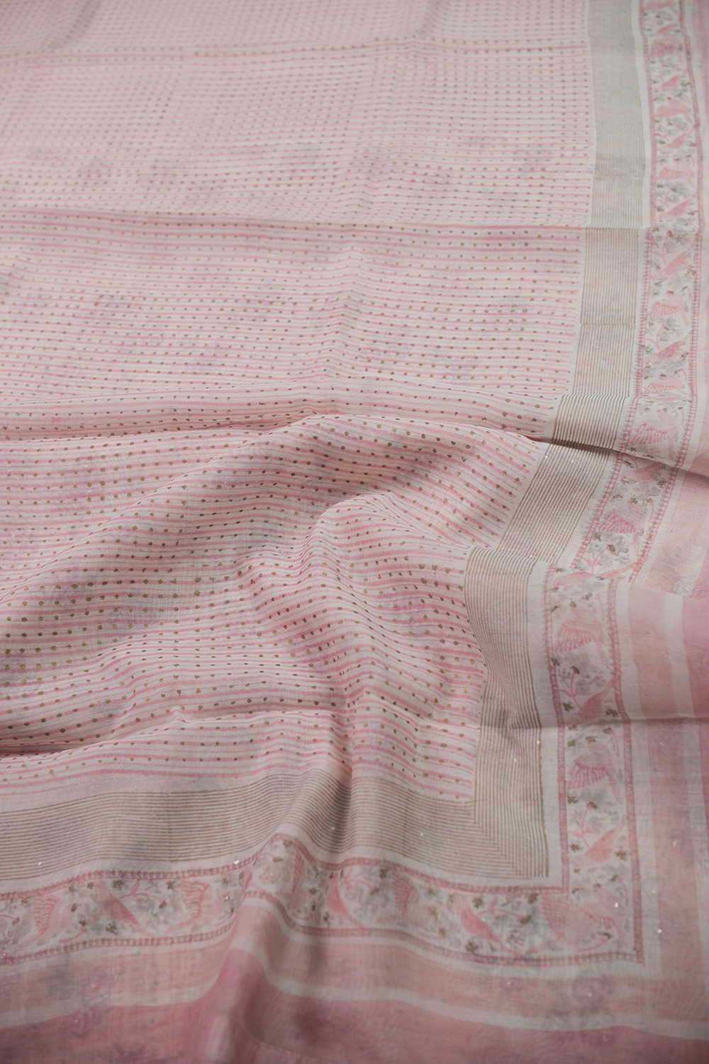Blush Stripe Chanderi Silk Cotton Saree - Image 3