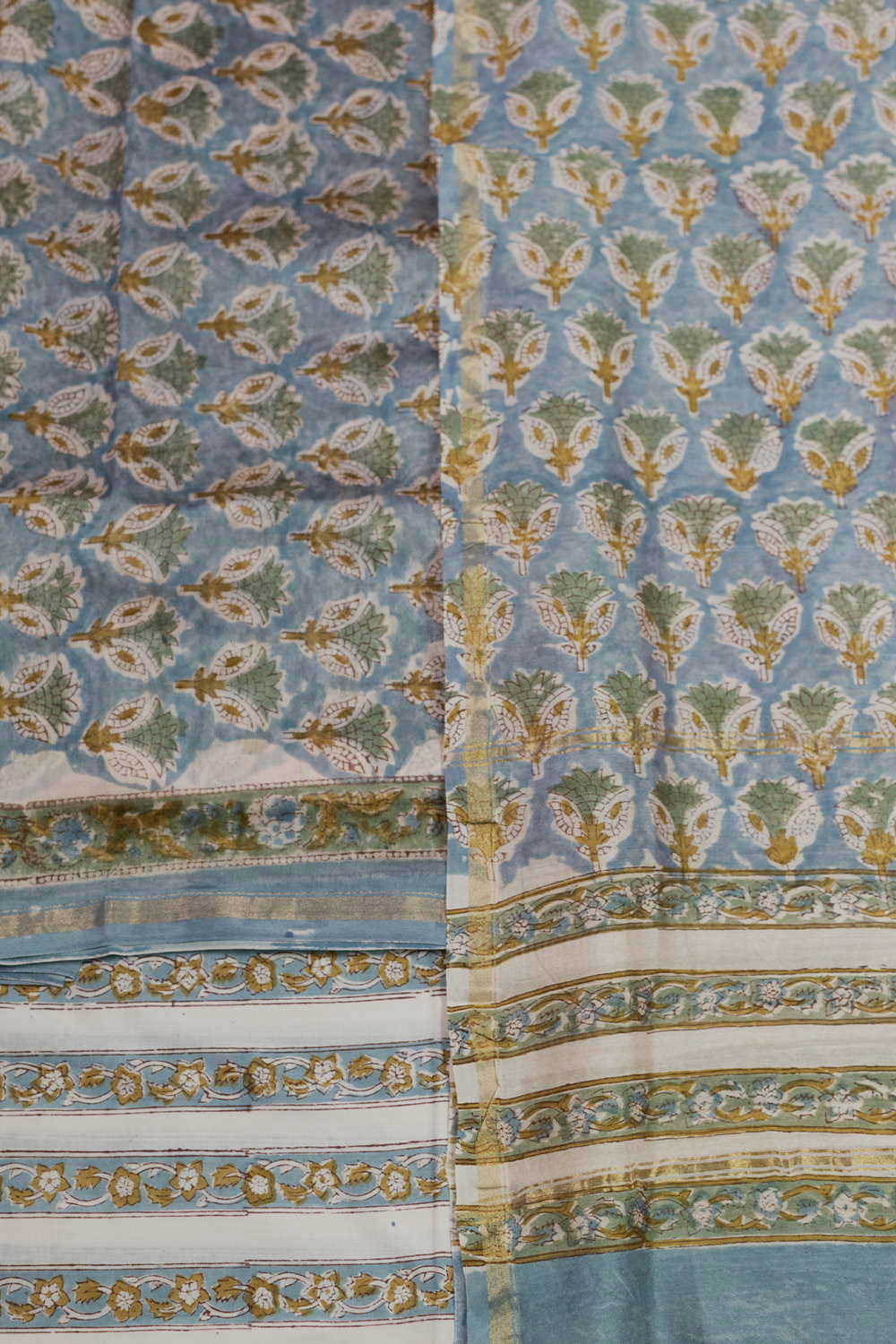 Green Motifs on Blue Chanderi Silk Cotton Suit - Image 2