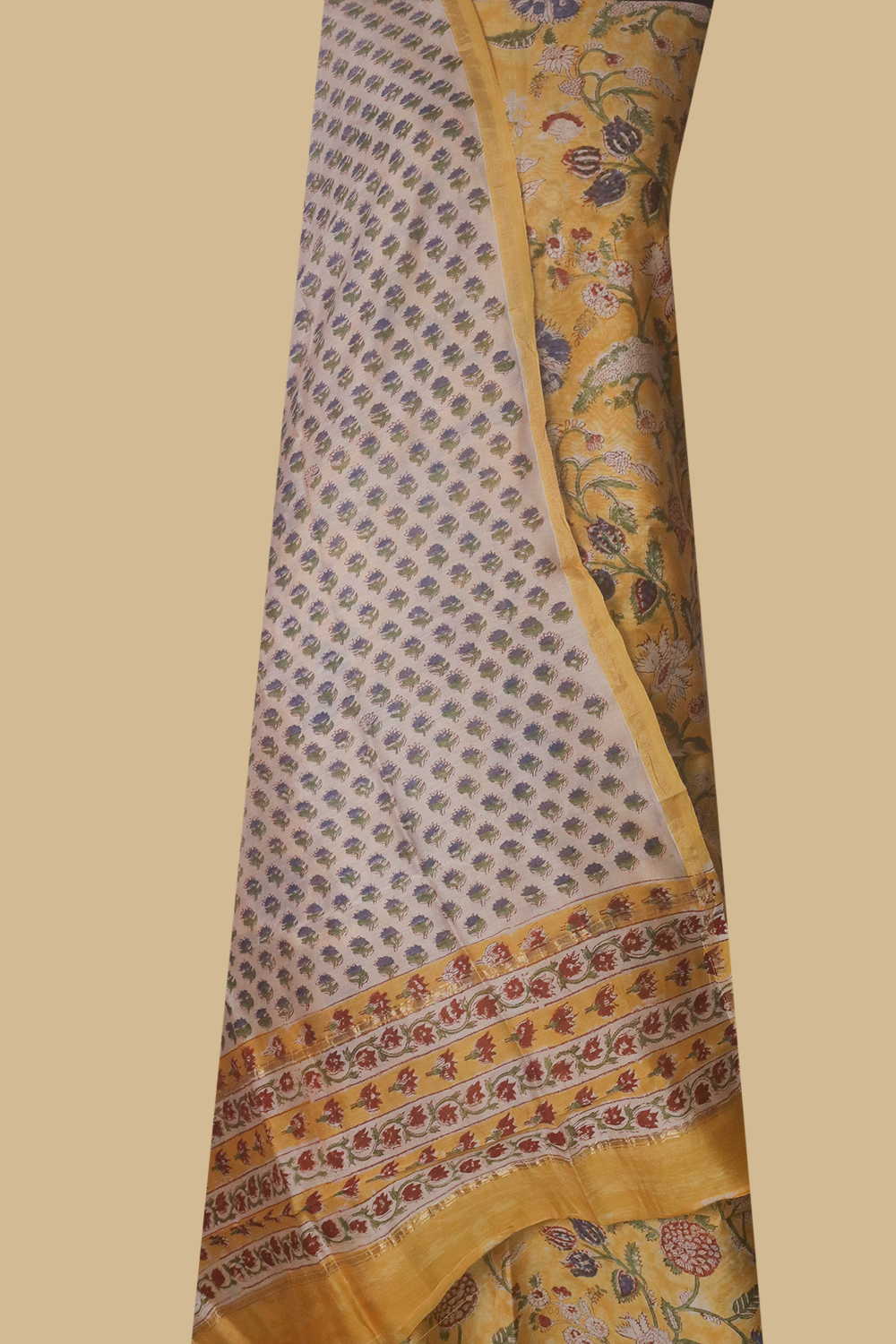 Floral on Yellow Chanderi Silk Cotton Suit - Image 2