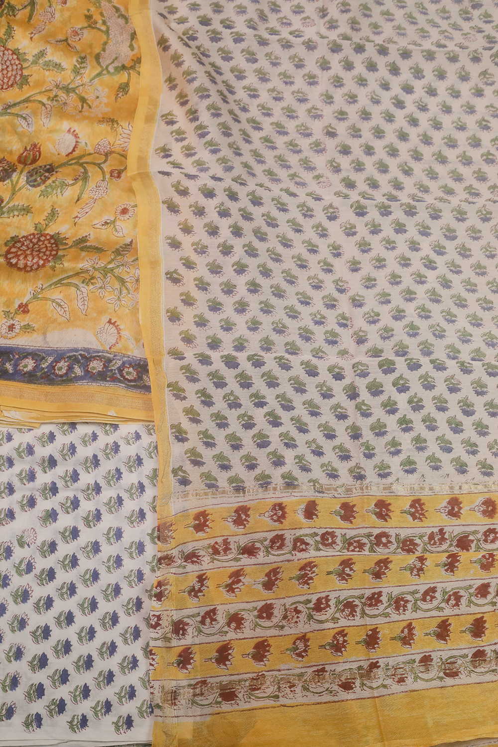 Floral on Yellow Chanderi Silk Cotton Suit - Image 3