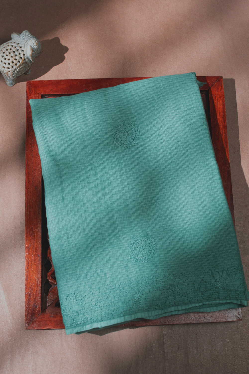 Teal Green Chikankari Kota Cotton saree