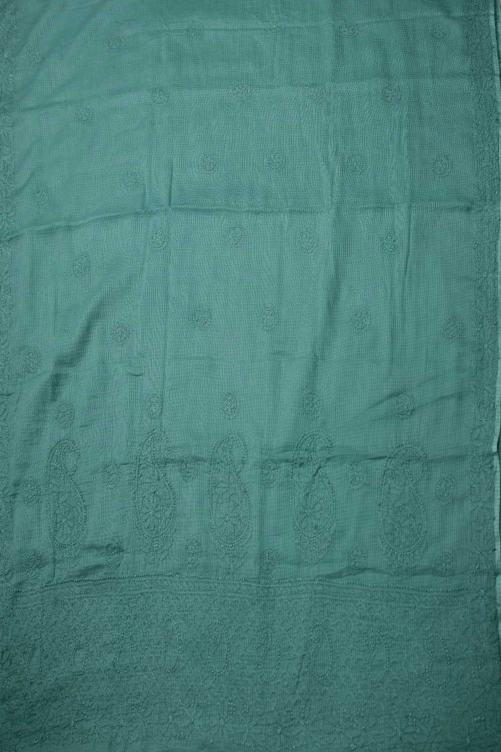 Teal Green Chikankari Kota Cotton saree - Image 2