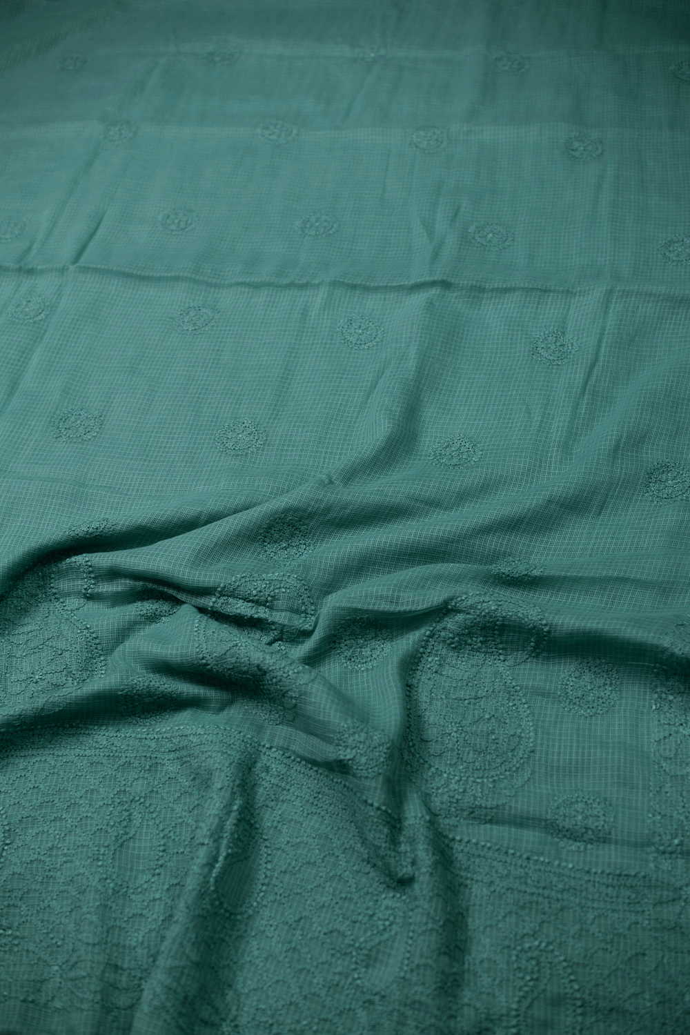 Teal Green Chikankari Kota Cotton saree - Image 3