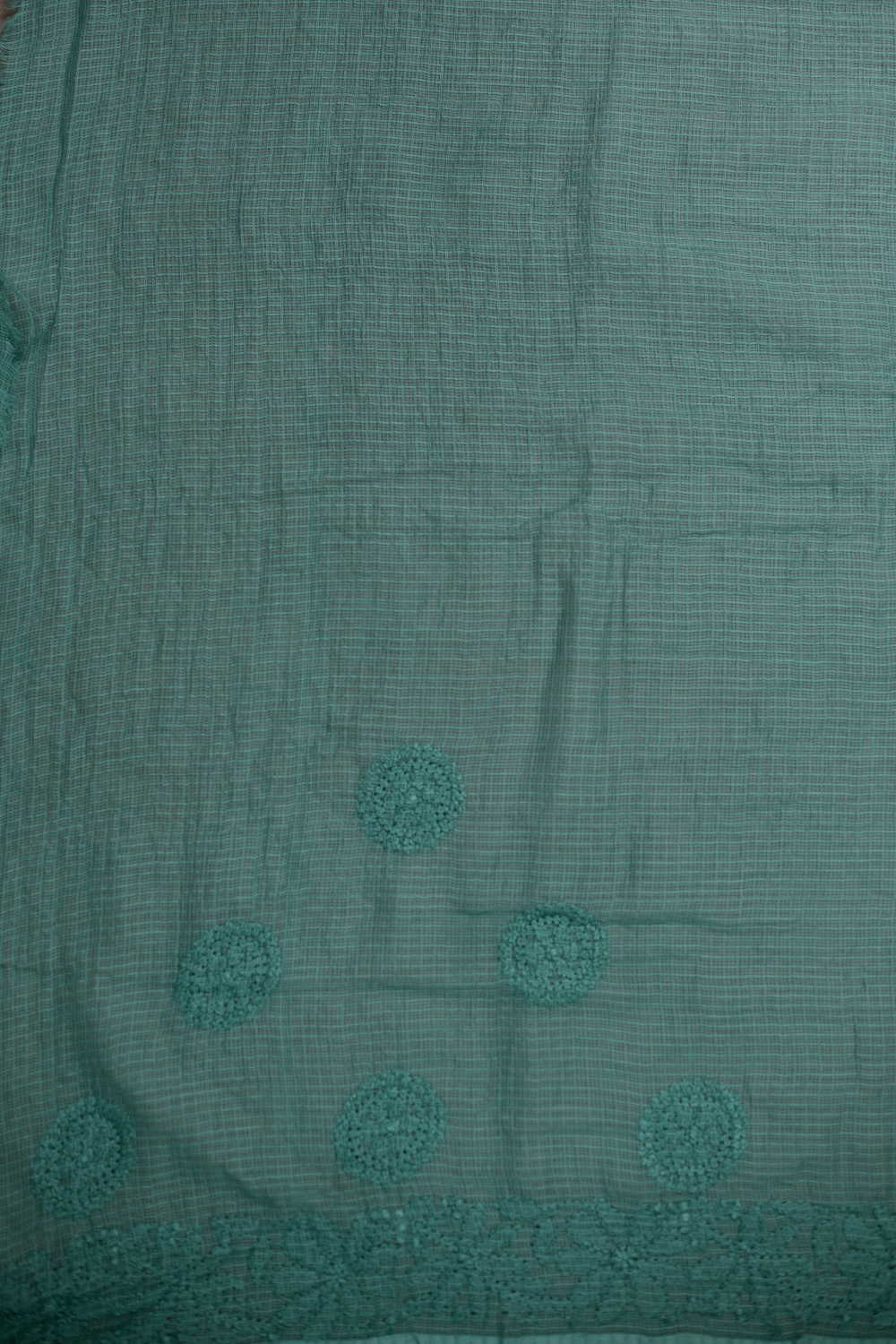 Teal Green Chikankari Kota Cotton saree - Image 4
