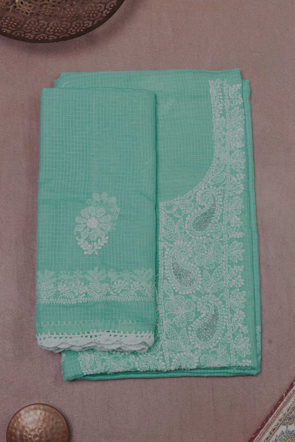 Green Chikankari Cotton Top and Dupatta