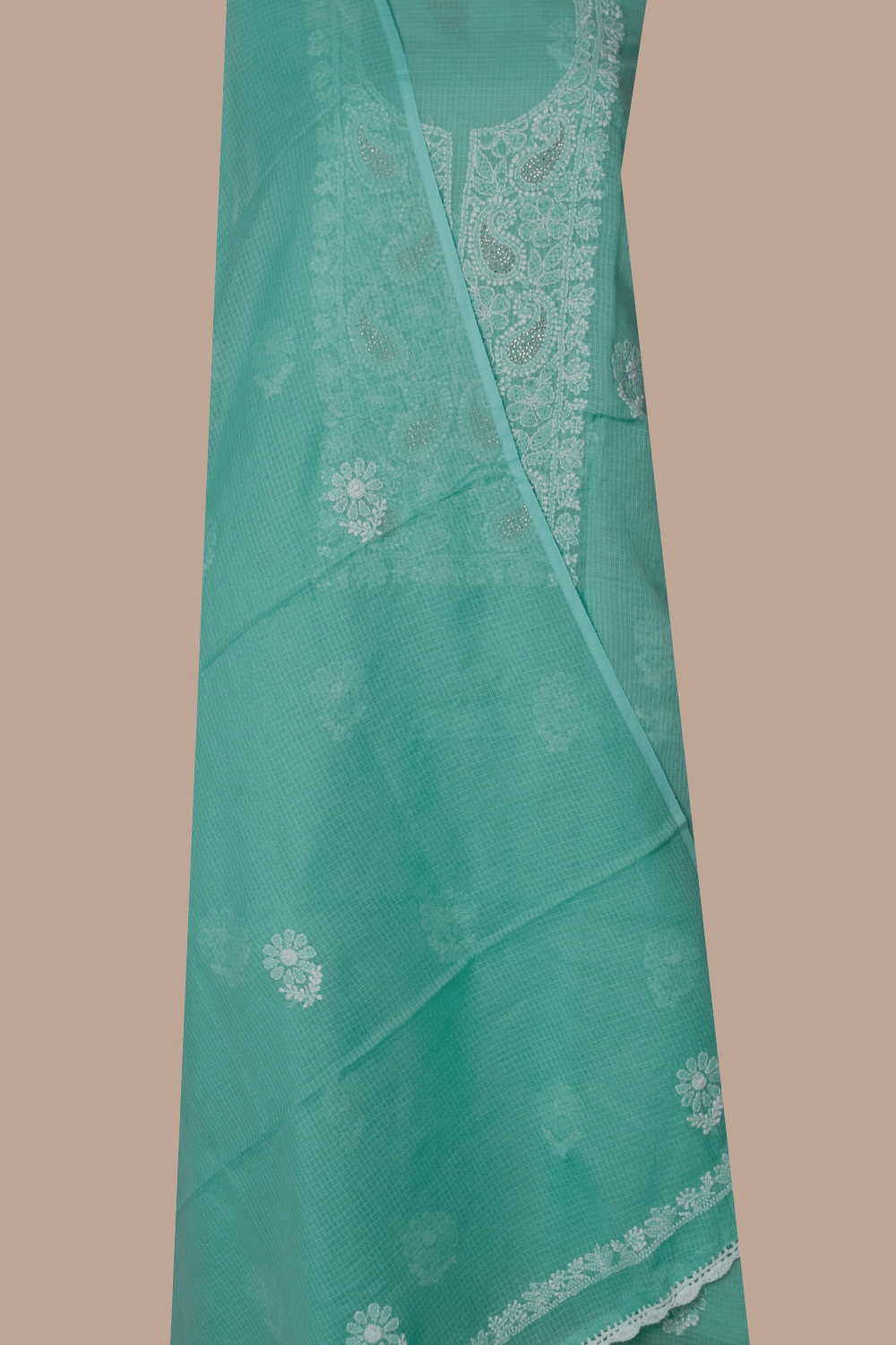 Green Chikankari Cotton Top and Dupatta - Image 2