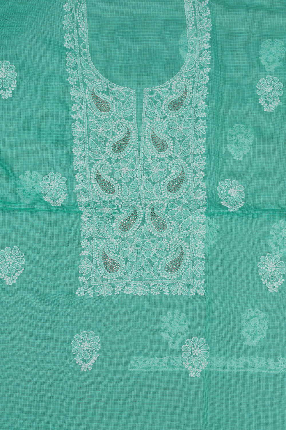 Green Chikankari Cotton Top and Dupatta - Image 3