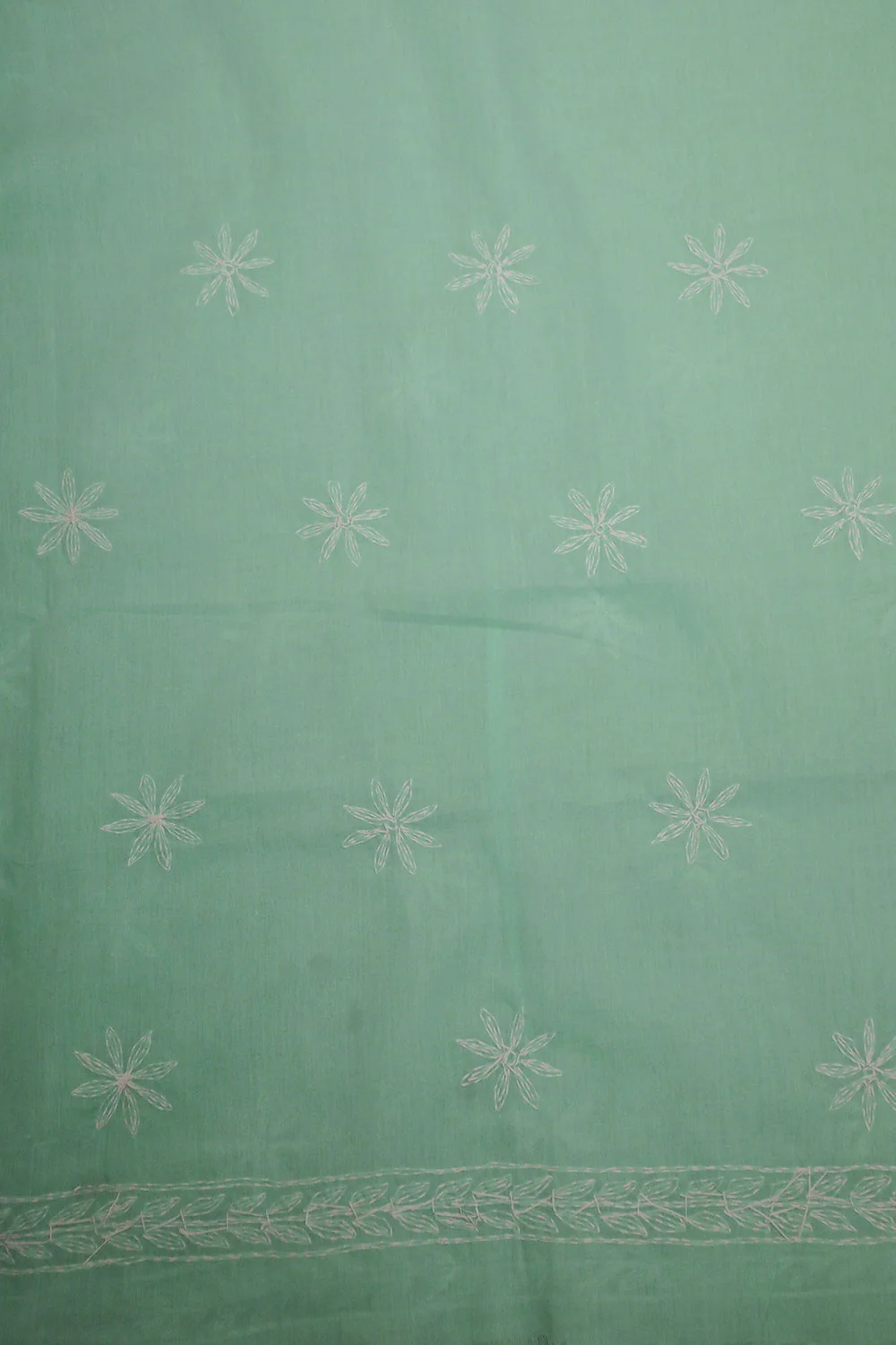 Cream Floral Pattern on Green Chikankari Voile Cotton Suit - Image 3