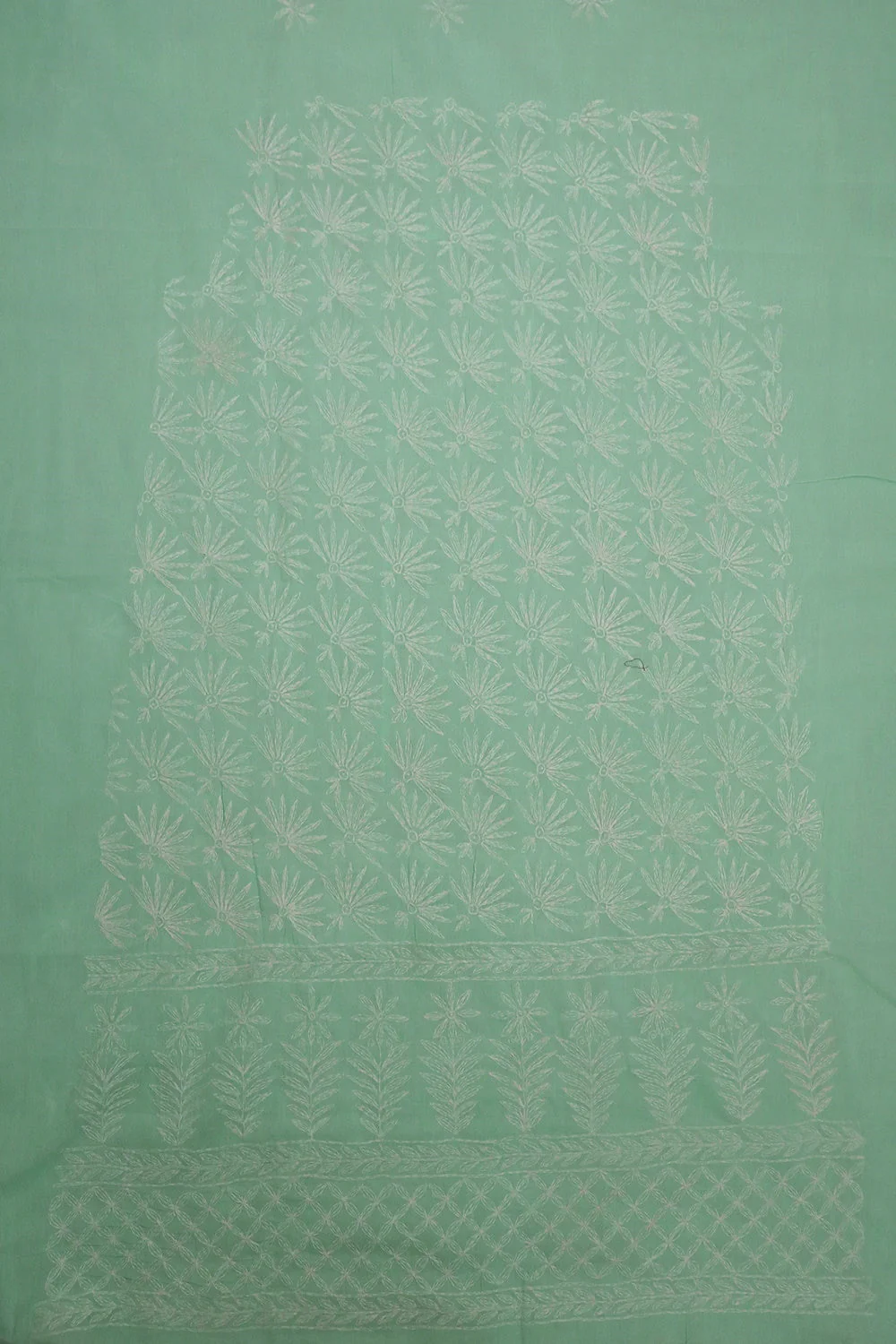 Cream Floral Pattern on Green Chikankari Voile Cotton Suit - Image 4